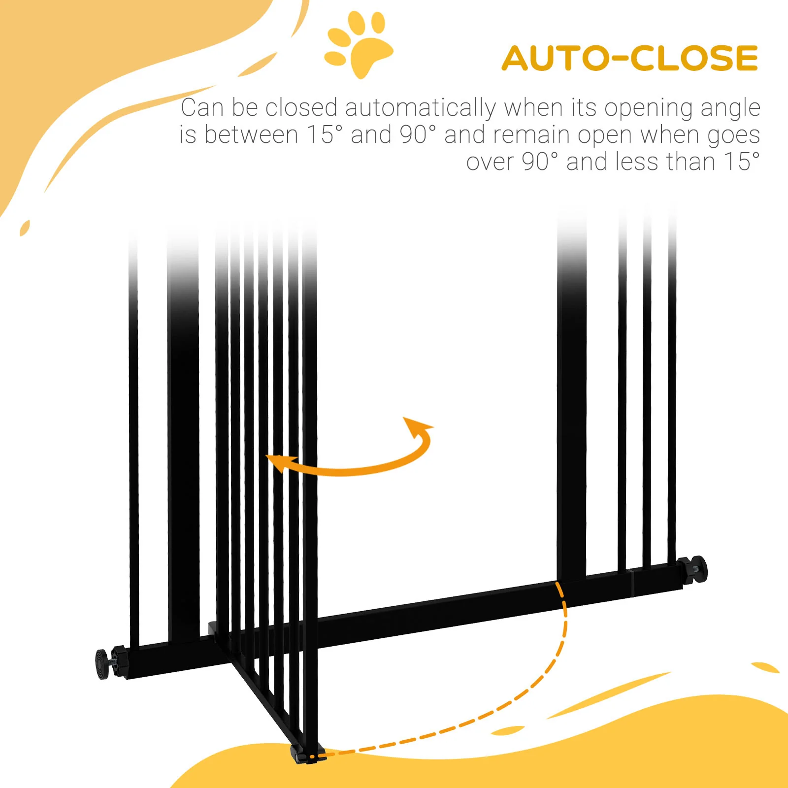PawHut 74-87cm Adjustable Metal Pet Gate Safety Barrier w/ Auto-Close Door Black - Image 4