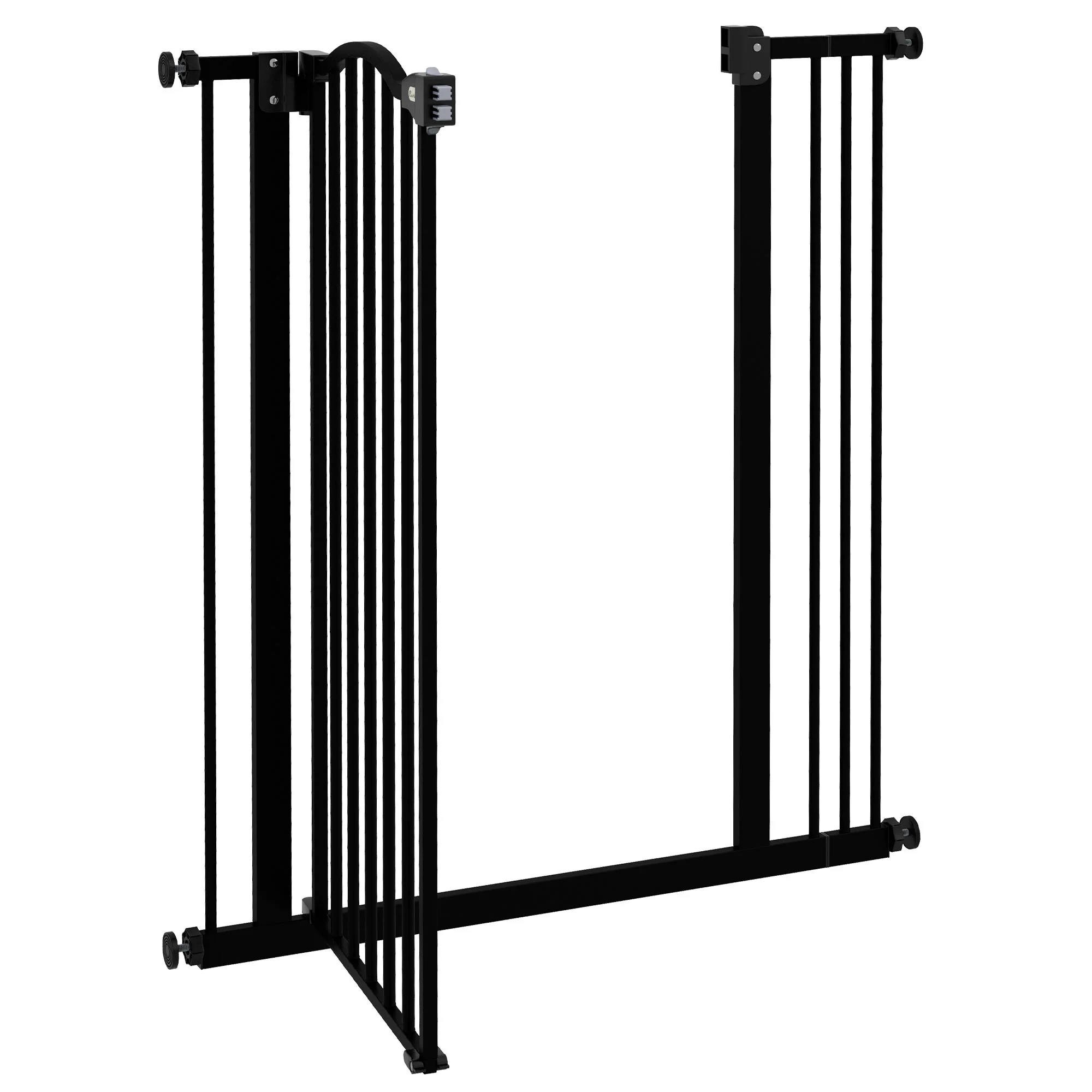 PawHut 74-87cm Adjustable Metal Pet Gate Safety Barrier w/ Auto-Close Door Black - Image 8
