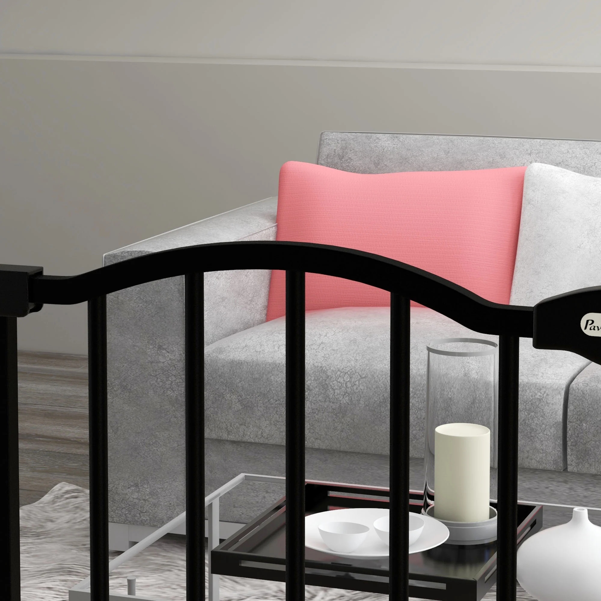 PawHut 74-87cm Adjustable Metal Pet Gate Safety Barrier w/ Auto-Close Door Black - Image 9