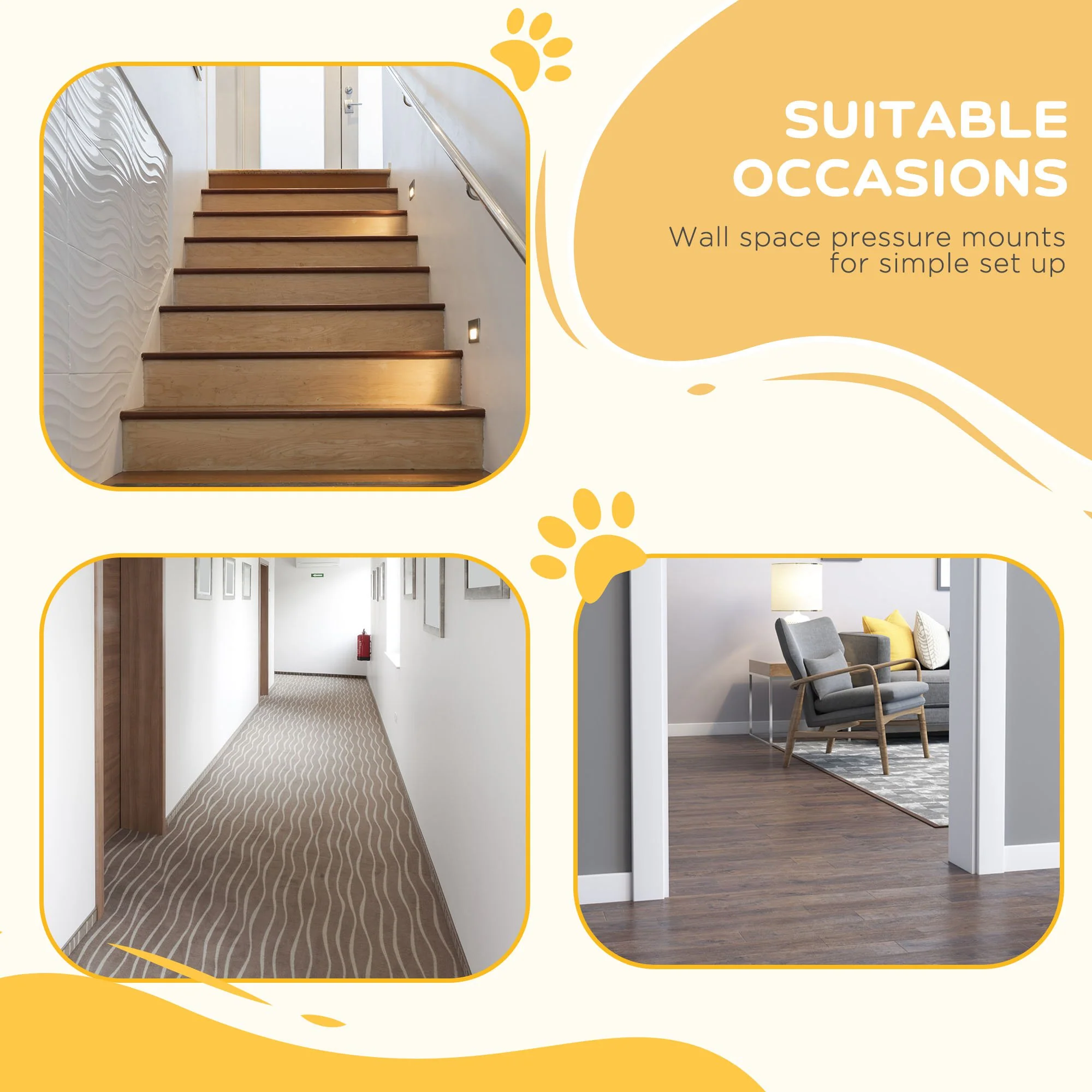 PawHut 74-87cm Adjustable Metal Pet Gate Safety Barrier w/ Auto-Close Door White - Image 6