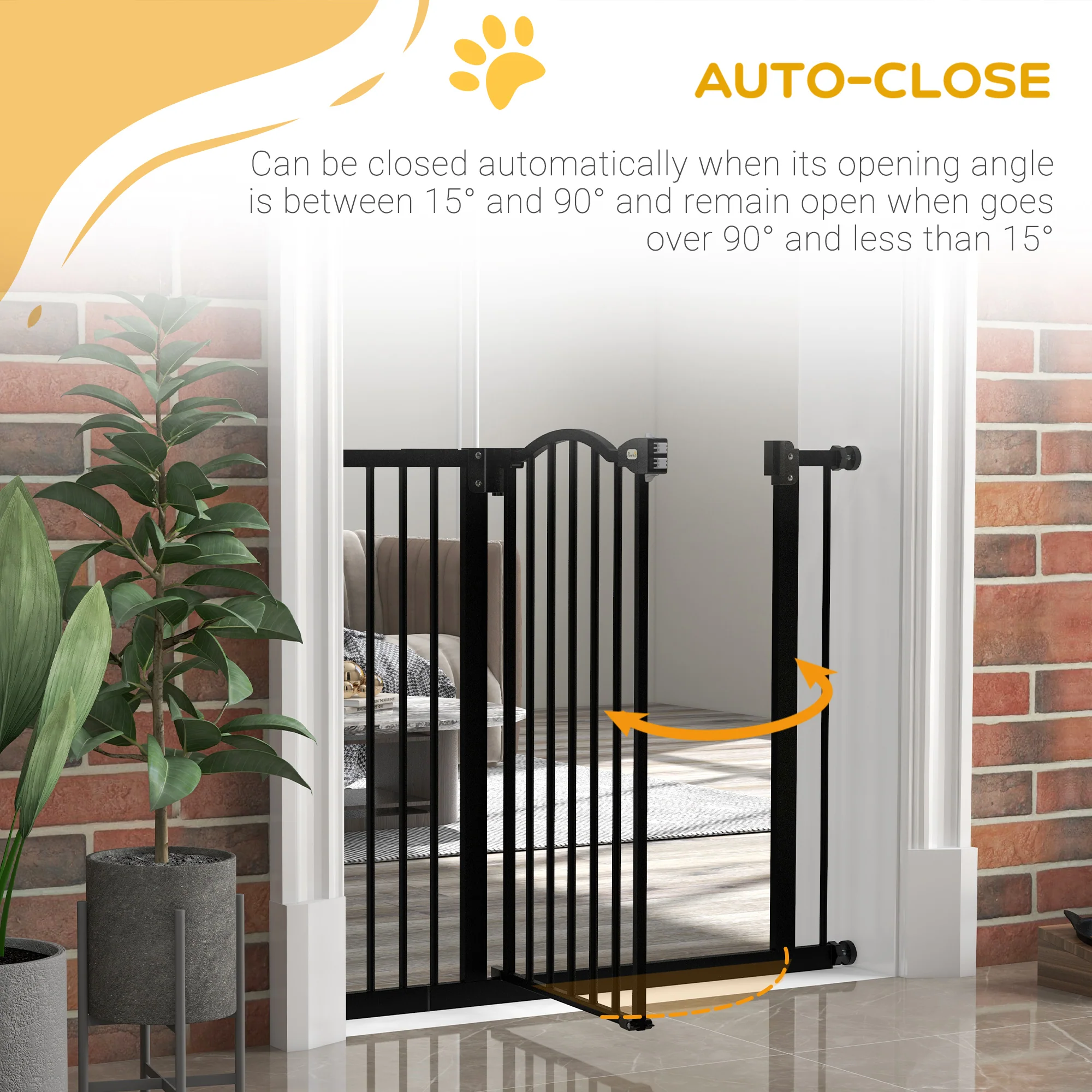 PawHut 74-94cm Adjustable Metal Pet Gate Safety Barrier w/ Auto-Close Black - Image 4