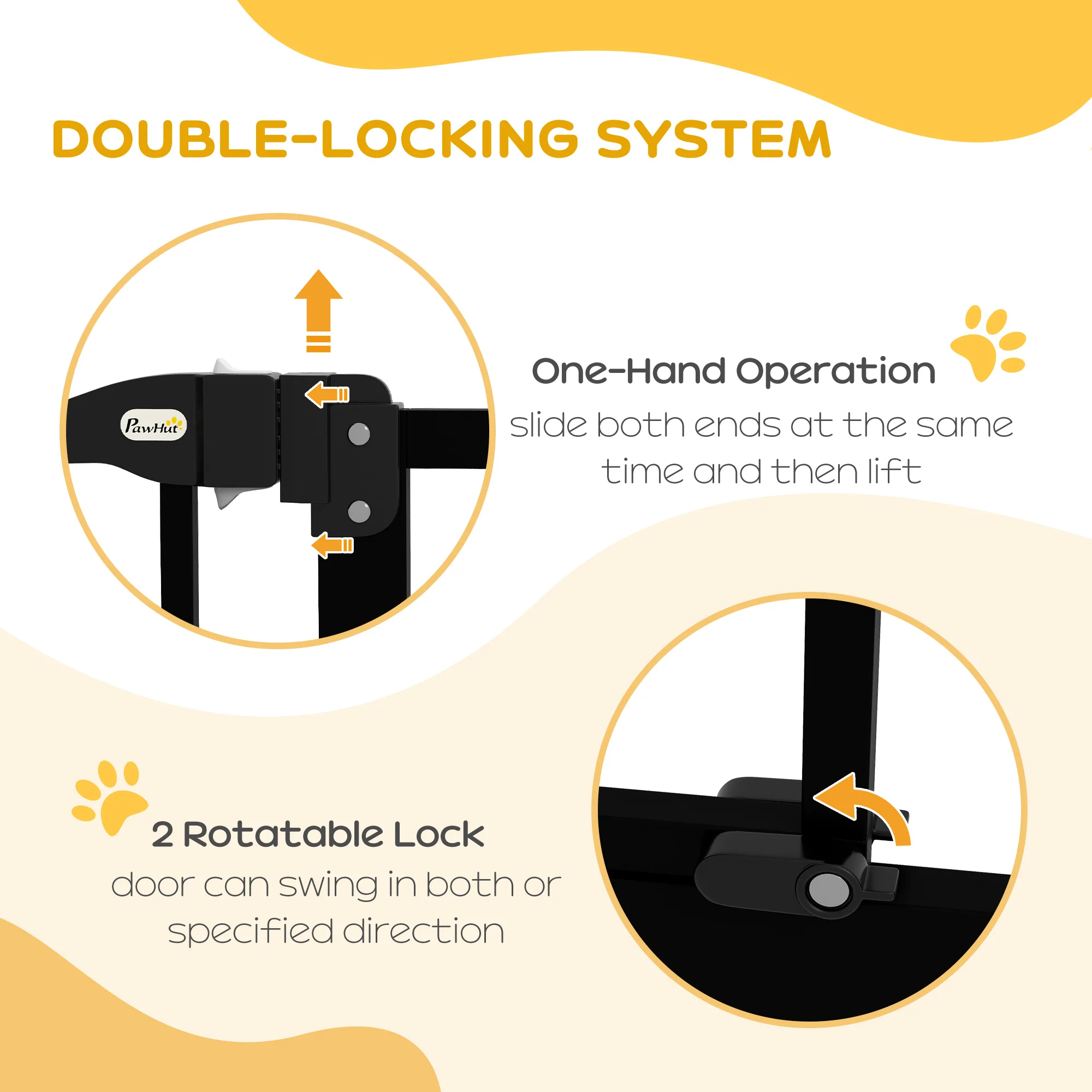 PawHut 74-94cm Adjustable Metal Pet Gate Safety Barrier w/ Auto-Close Door Black - Image 3