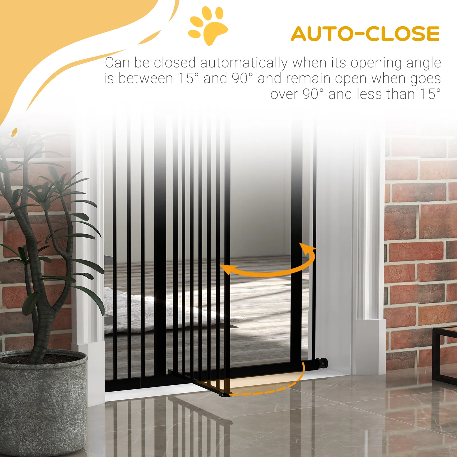 PawHut 74-94cm Adjustable Metal Pet Gate Safety Barrier w/ Auto-Close Door Black - Image 4