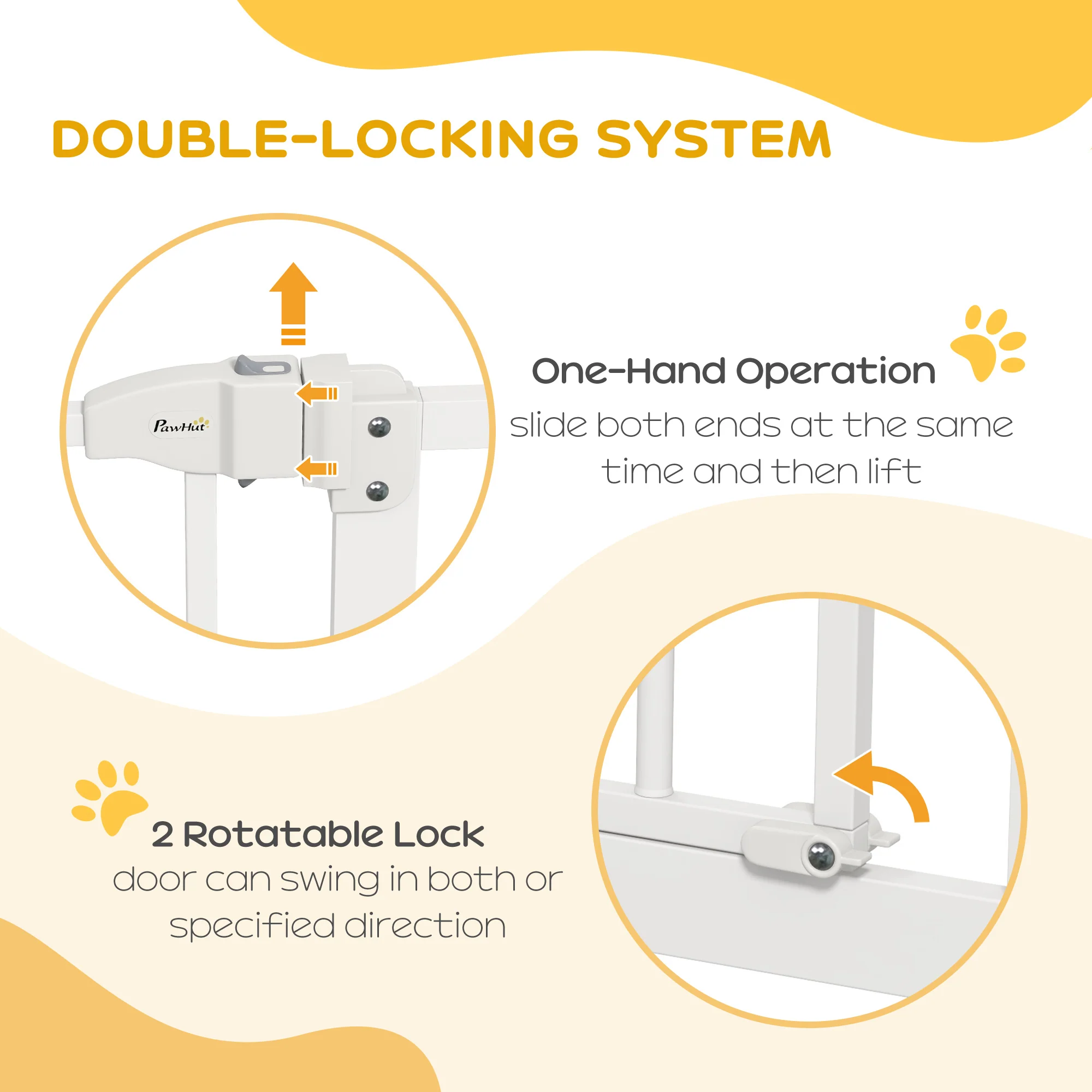 PawHut 74-94cm Adjustable Metal Pet Gate Safety Barrier w/ Auto-Close Door White - Image 3