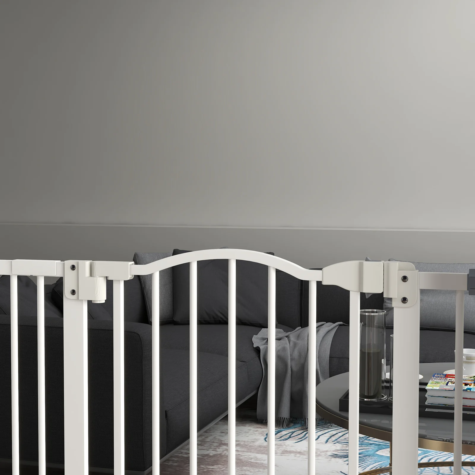 PawHut 74-94cm Adjustable Metal Pet Gate Safety Barrier w/ Auto-Close Door White - Image 9