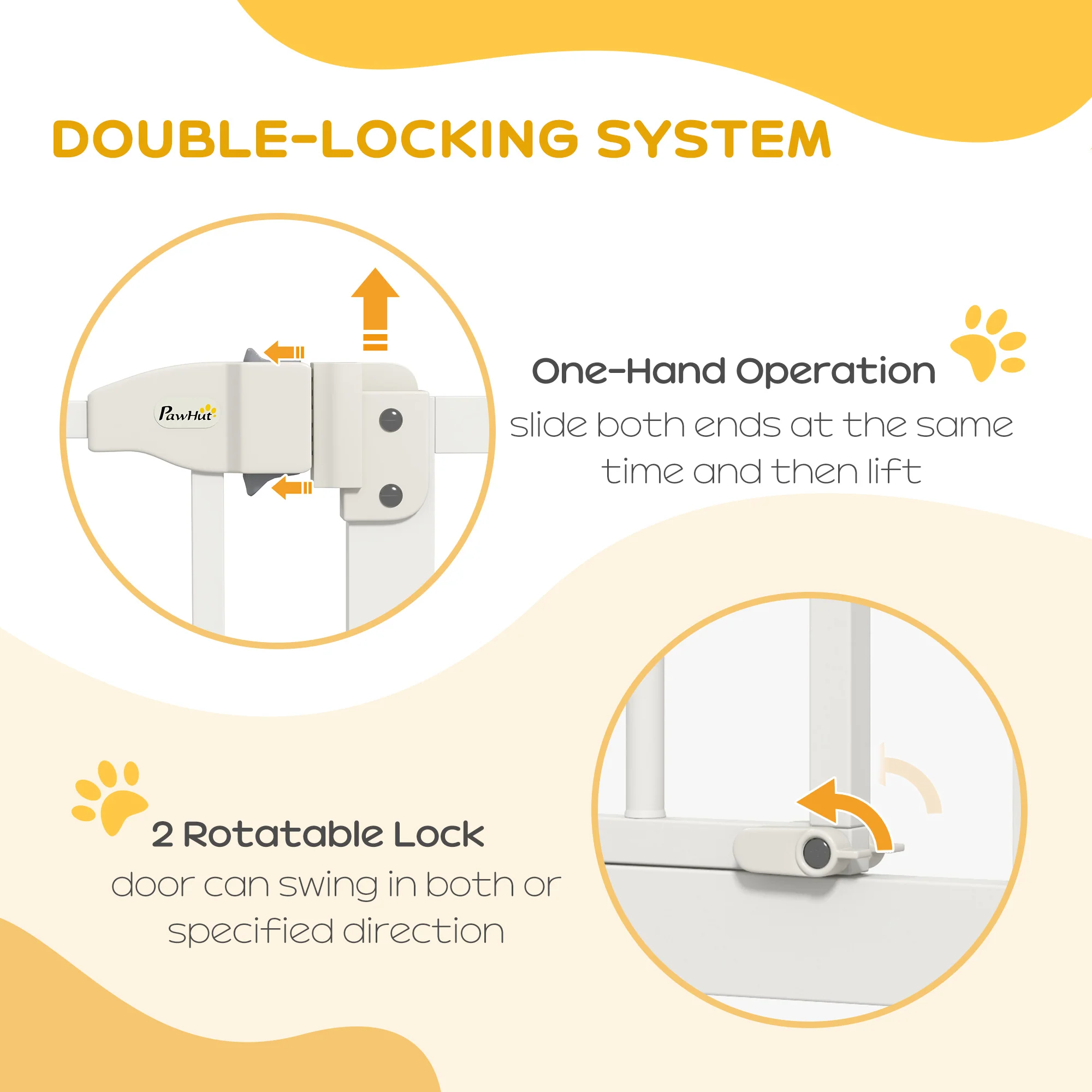 PawHut 74-94cm Adjustable Metal Pet Gate Safety Barrier w/ Auto-Close White - Image 3