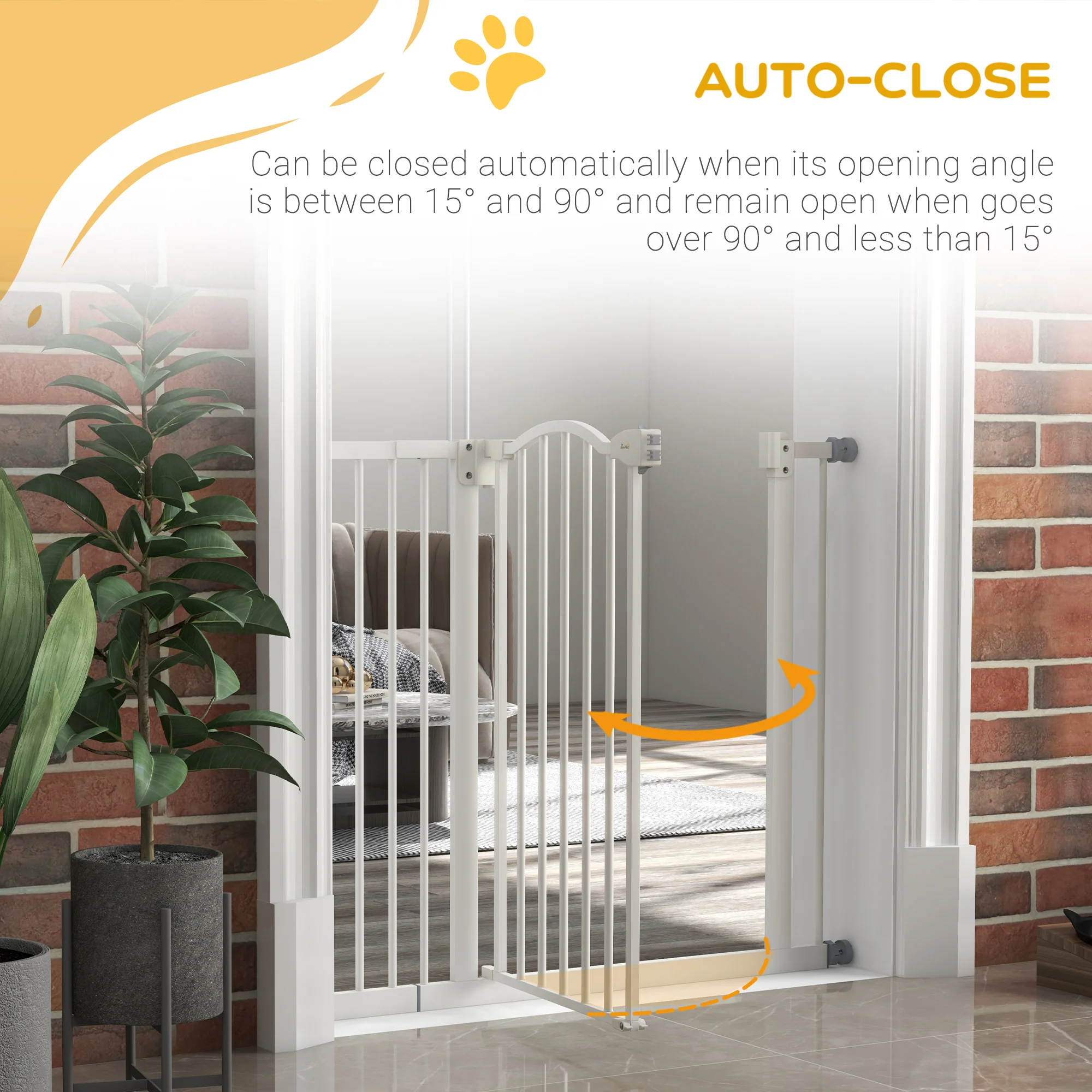 PawHut 74-94cm Adjustable Metal Pet Gate Safety Barrier w/ Auto-Close White - Image 4