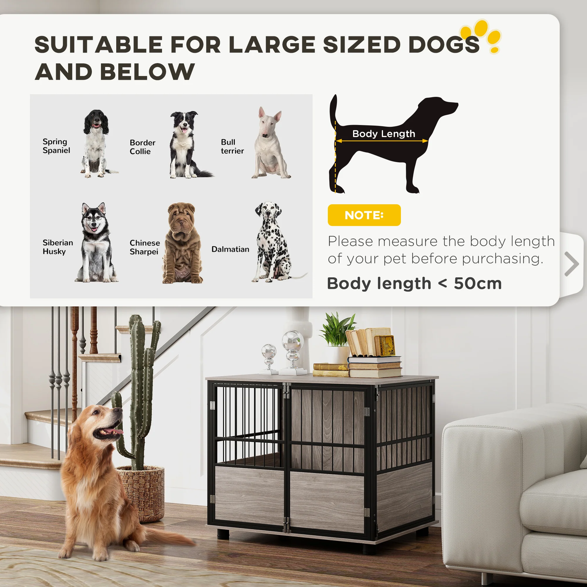 PawHut 80cm Dog Crate Furniture Dog Cage End Table Indoor w/ Doors, Cushion - Image 3