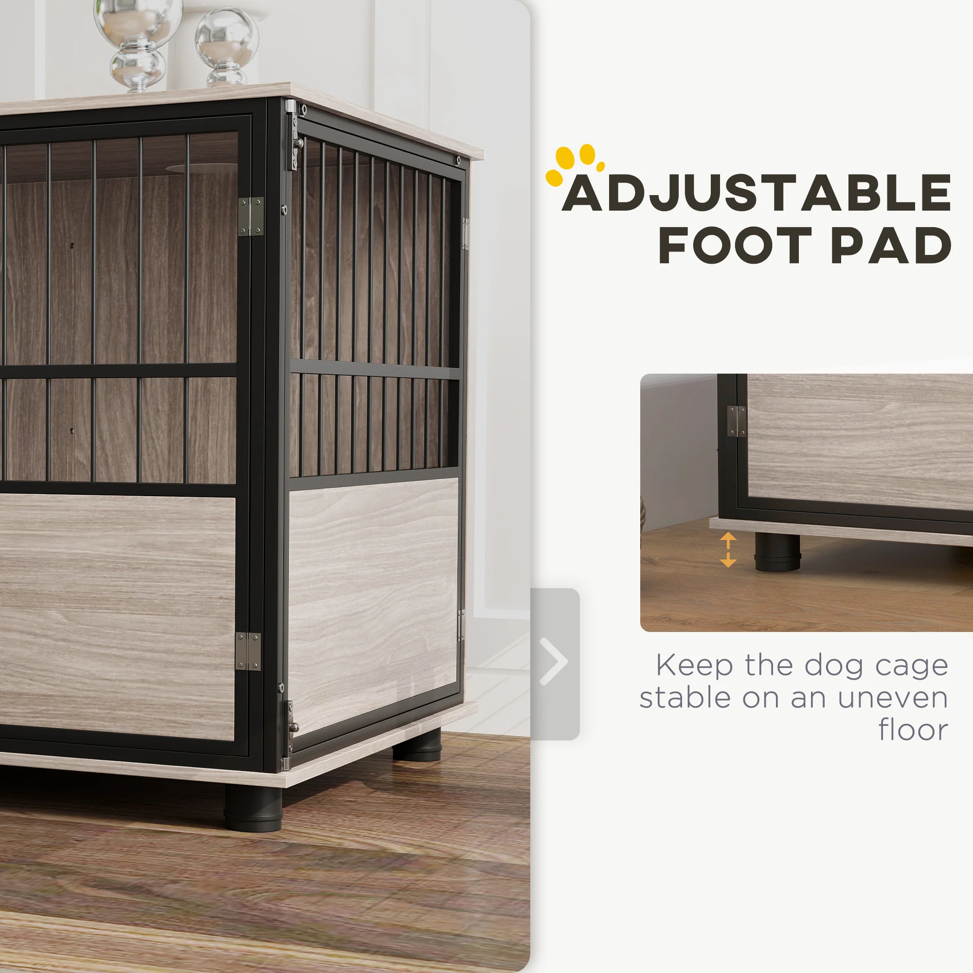 PawHut 80cm Dog Crate Furniture Dog Cage End Table Indoor w/ Doors, Cushion - Image 9
