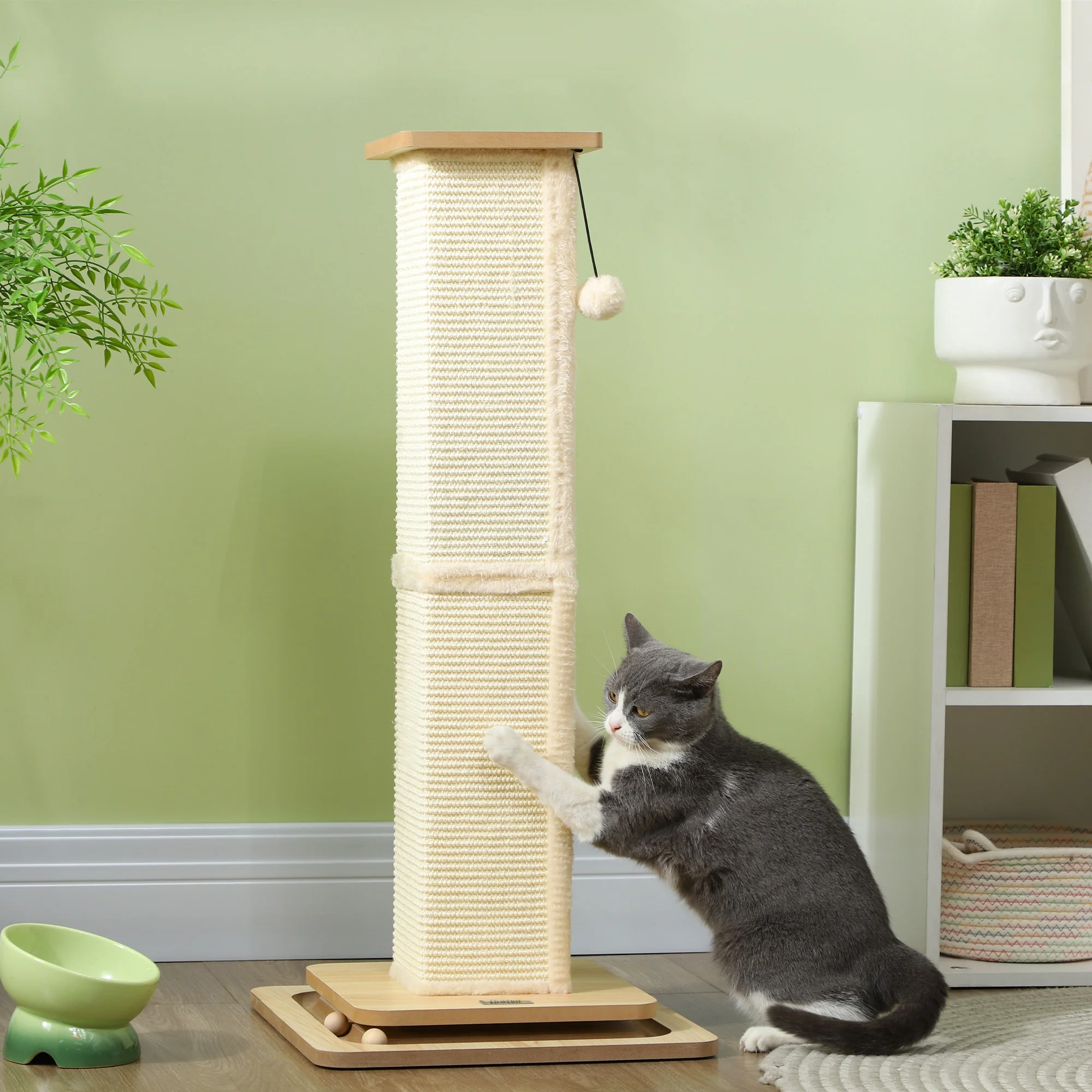 PawHut Cat Scratching Post 3 In 1 Cat Scratcher W/ Track Ball Toy - Image 11