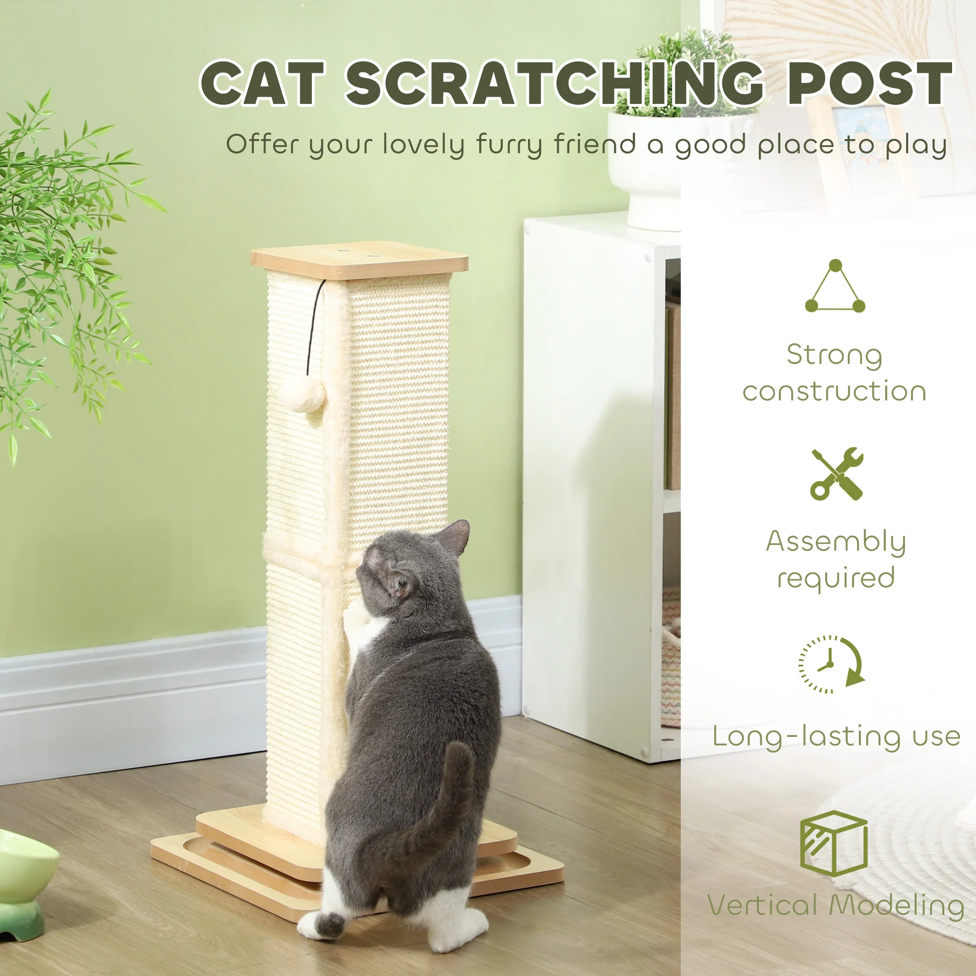 PawHut Cat Scratching Post 3 In 1 Cat Scratcher W/ Track Ball Toy - Image 4