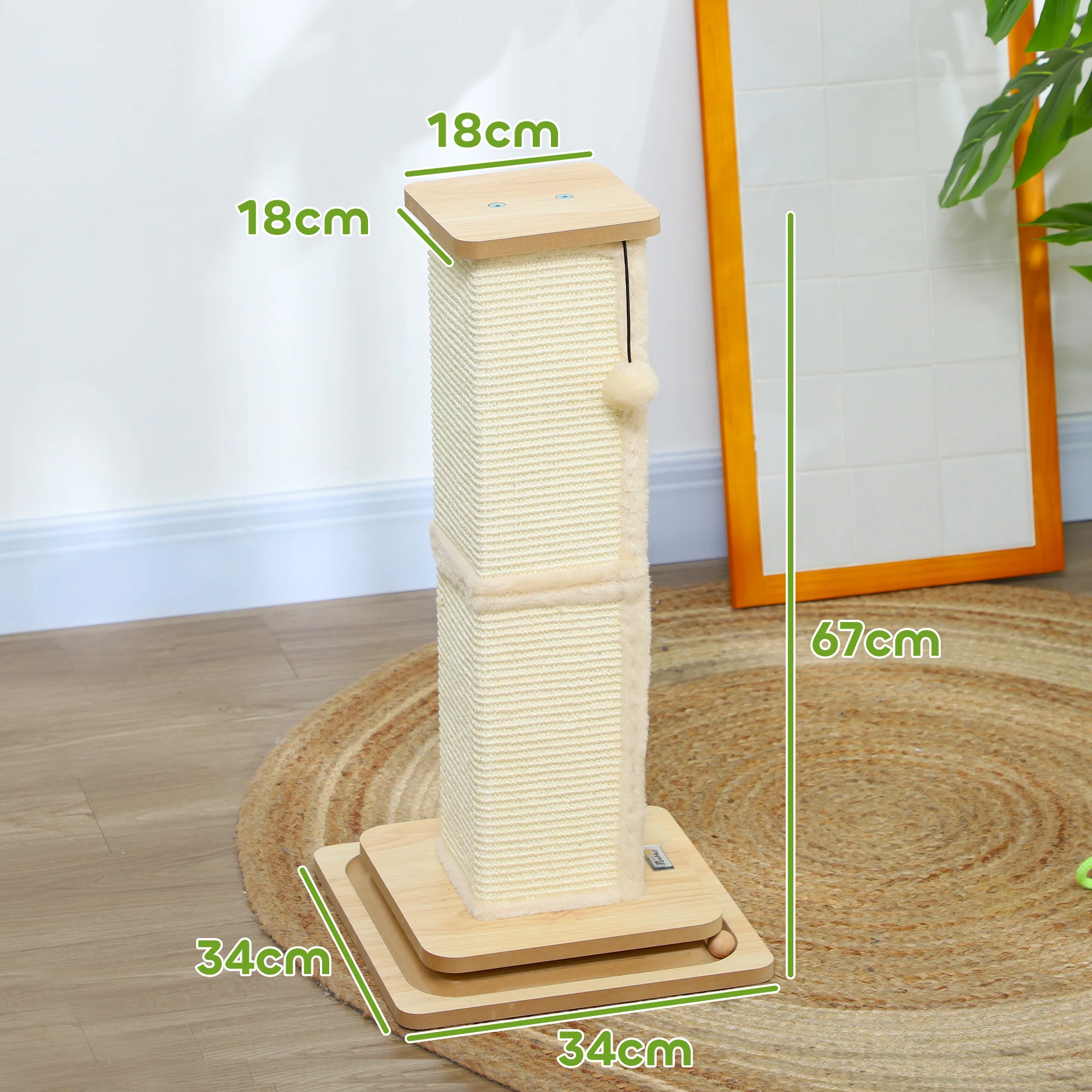 PawHut Cat Scratching Post 3 In 1 Cat Scratcher W/ Track Ball Toy - Image 5