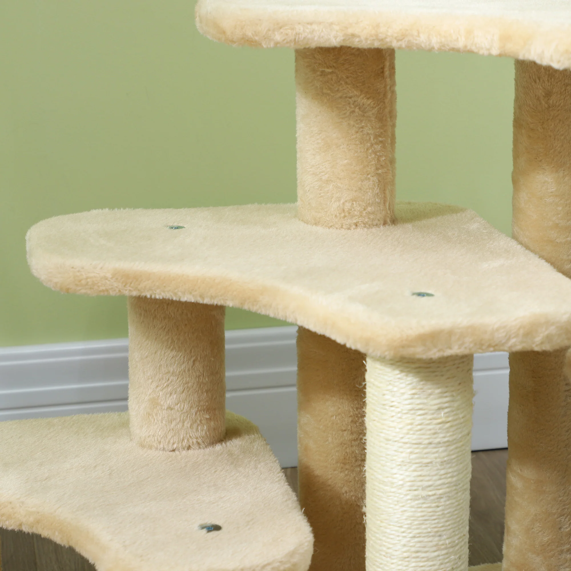 PawHut Cat Tree 2 In 1 Pet Stairs W/ Scratching Tickling Post, Light Grey/Cream White - Image 17