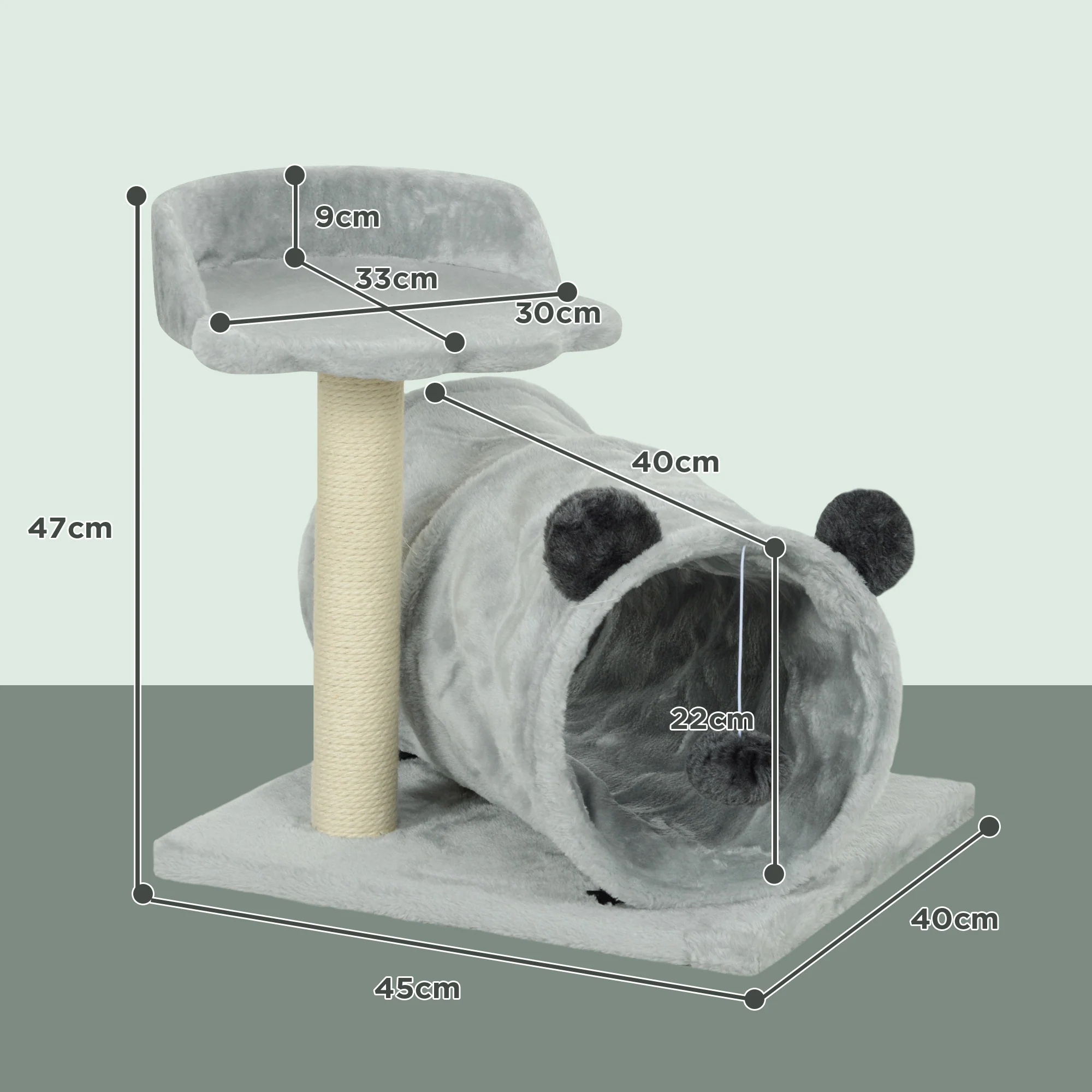 PawHut Cat Tree W/ Scratching Post, Bed, Cat Tunnel, Toy Ball - Image 14