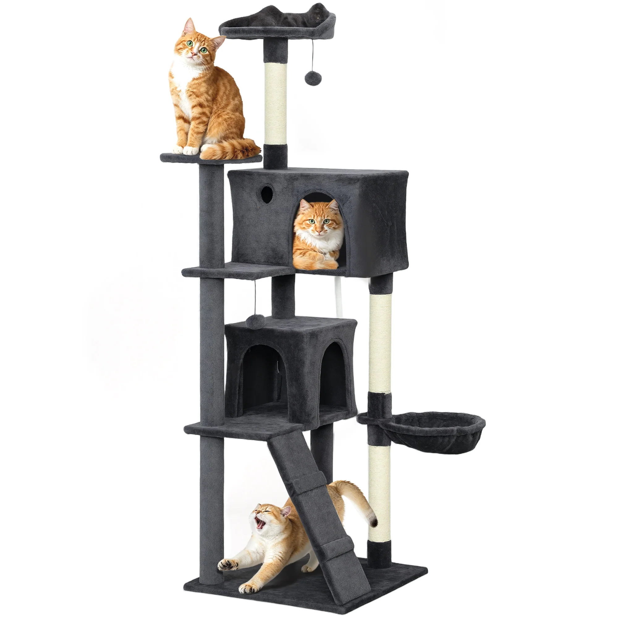 PawHut Cat Tree With Sisal Scratching Posts, Cat Houses, Dark Grey - Image 19