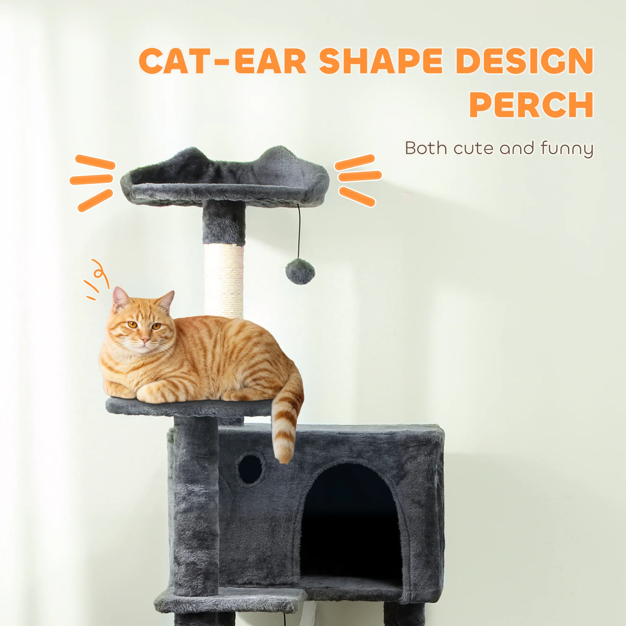 PawHut Cat Tree With Sisal Scratching Posts, Cat Houses, Dark Grey - Image 22