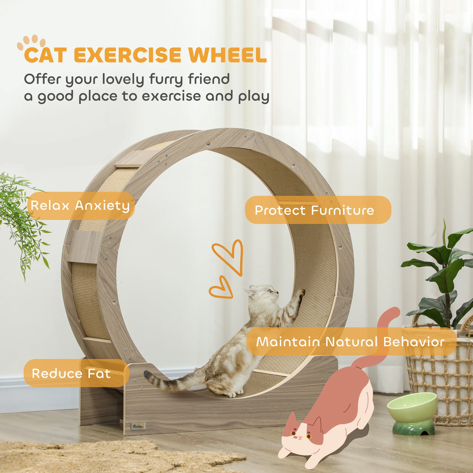 PawHut Cat Wheel With Brake, Scratching Pads For Health - Image 12