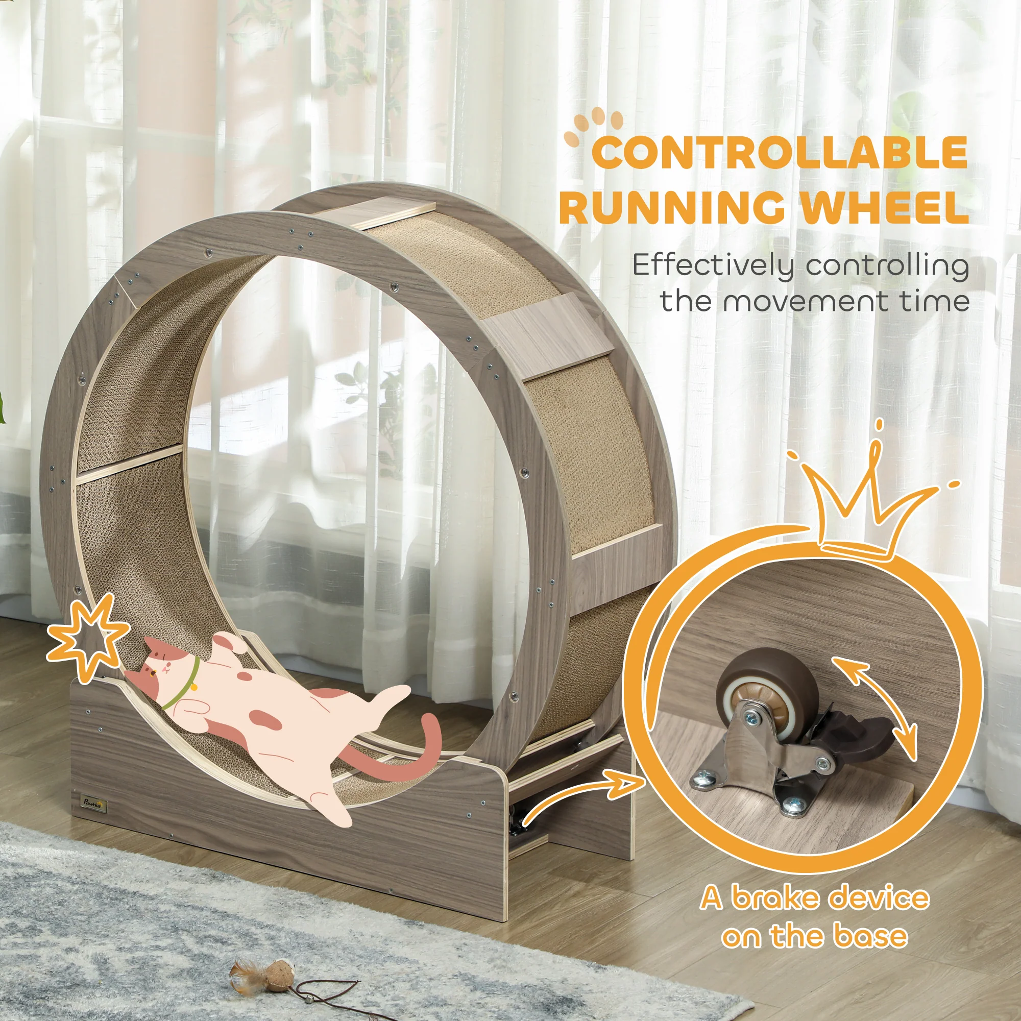 PawHut Cat Wheel With Brake, Scratching Pads For Health - Image 15