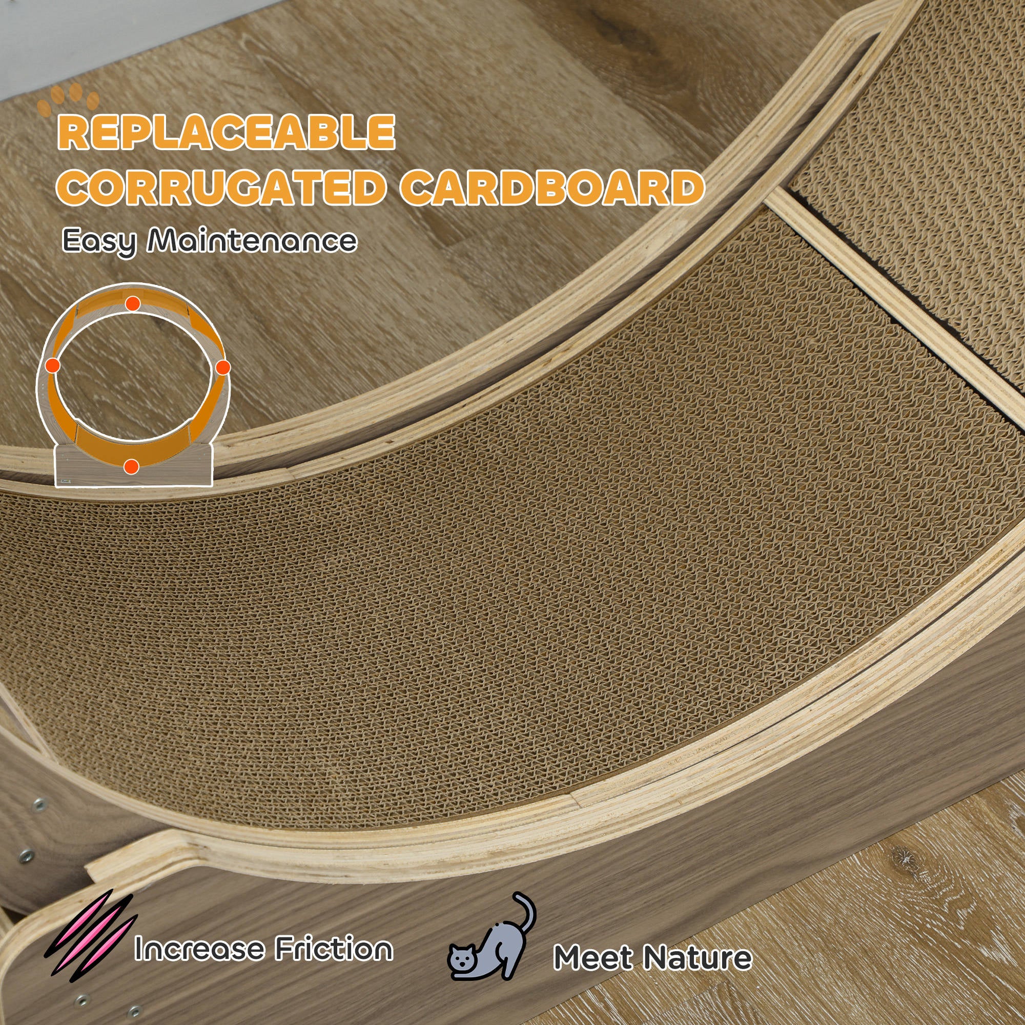 PawHut Cat Wheel With Brake, Scratching Pads For Health - Image 16