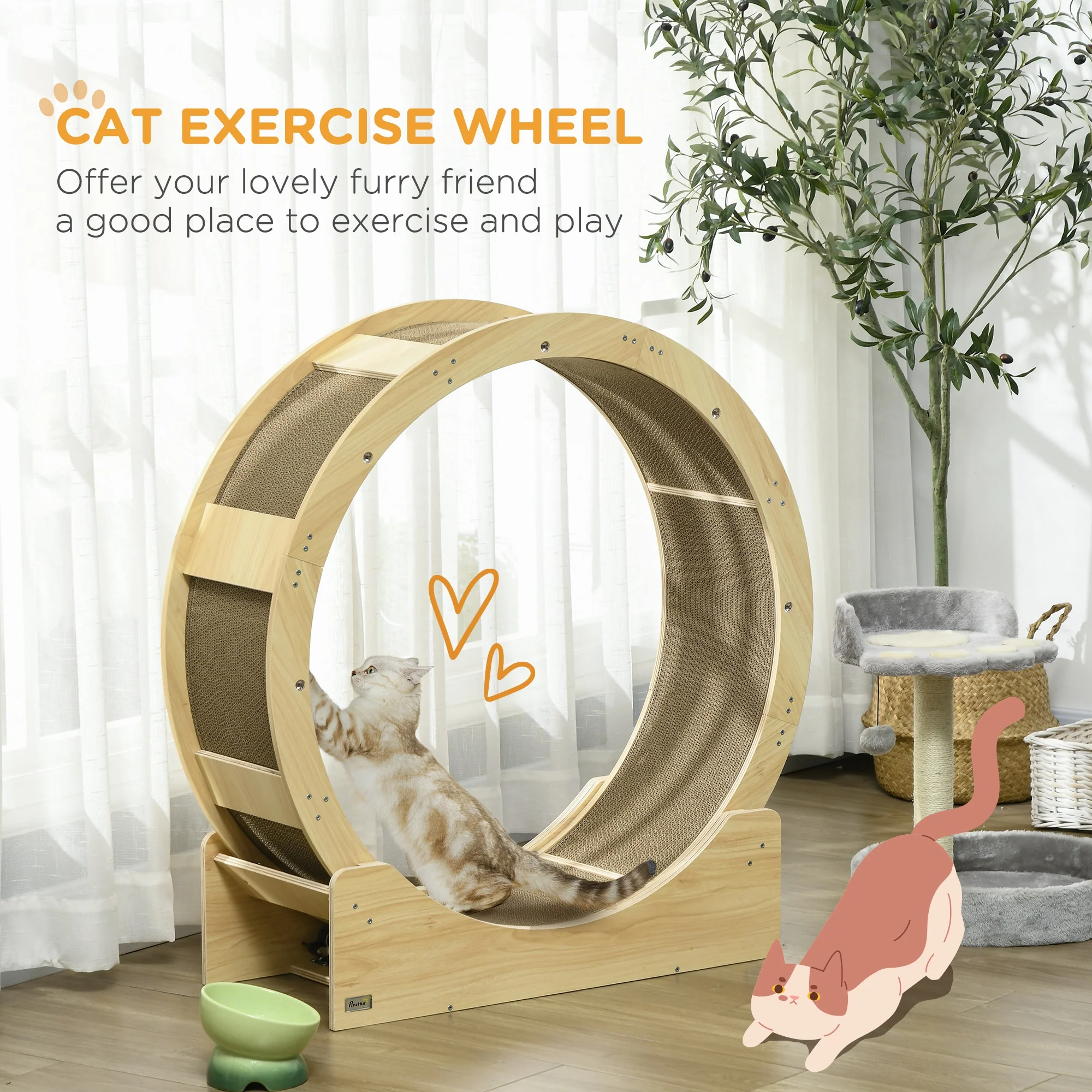 PawHut Cat Wheel With Brake, Scratching Pads For Health - Image 3