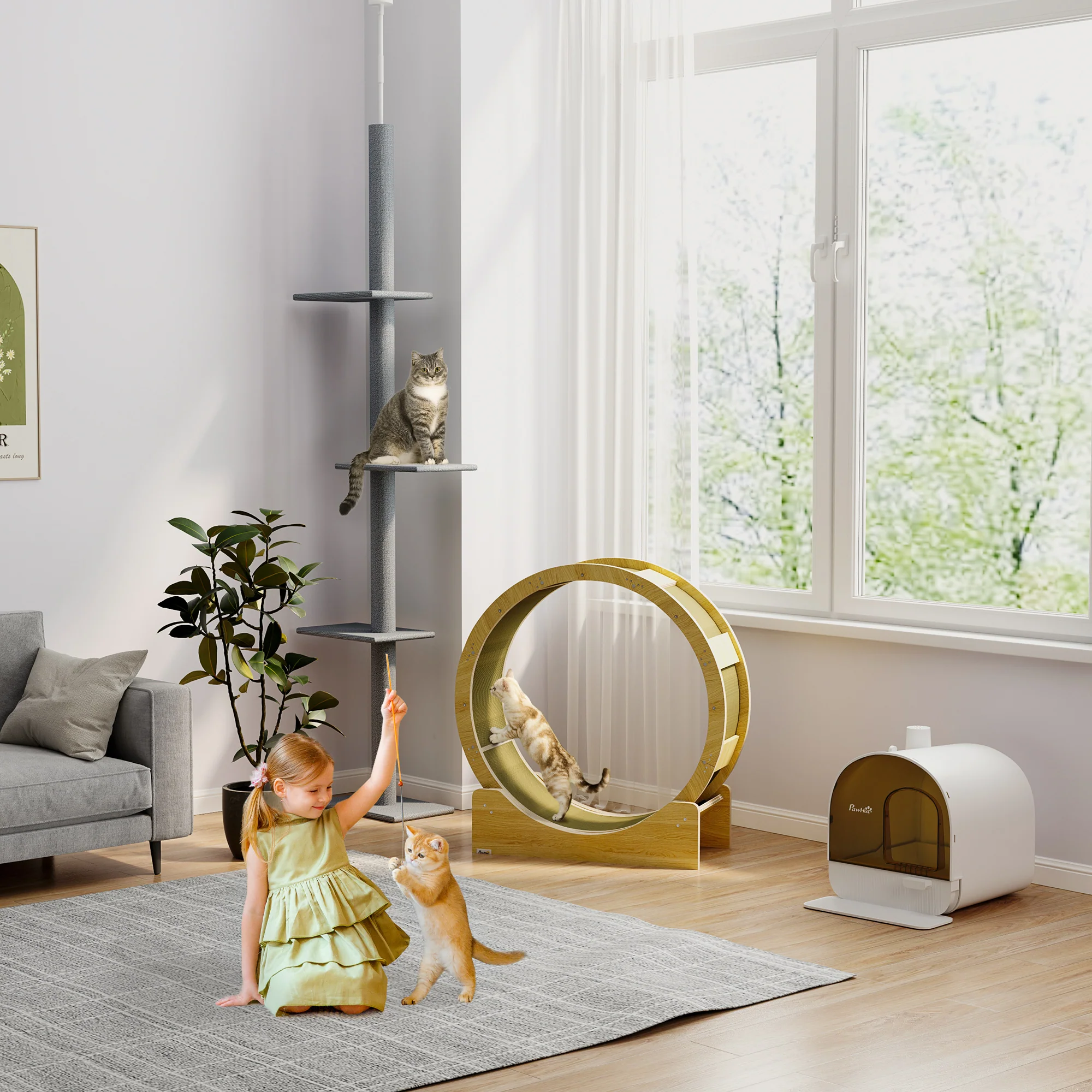 PawHut Cat Wheel With Brake, Scratching Pads For Health - Image 9