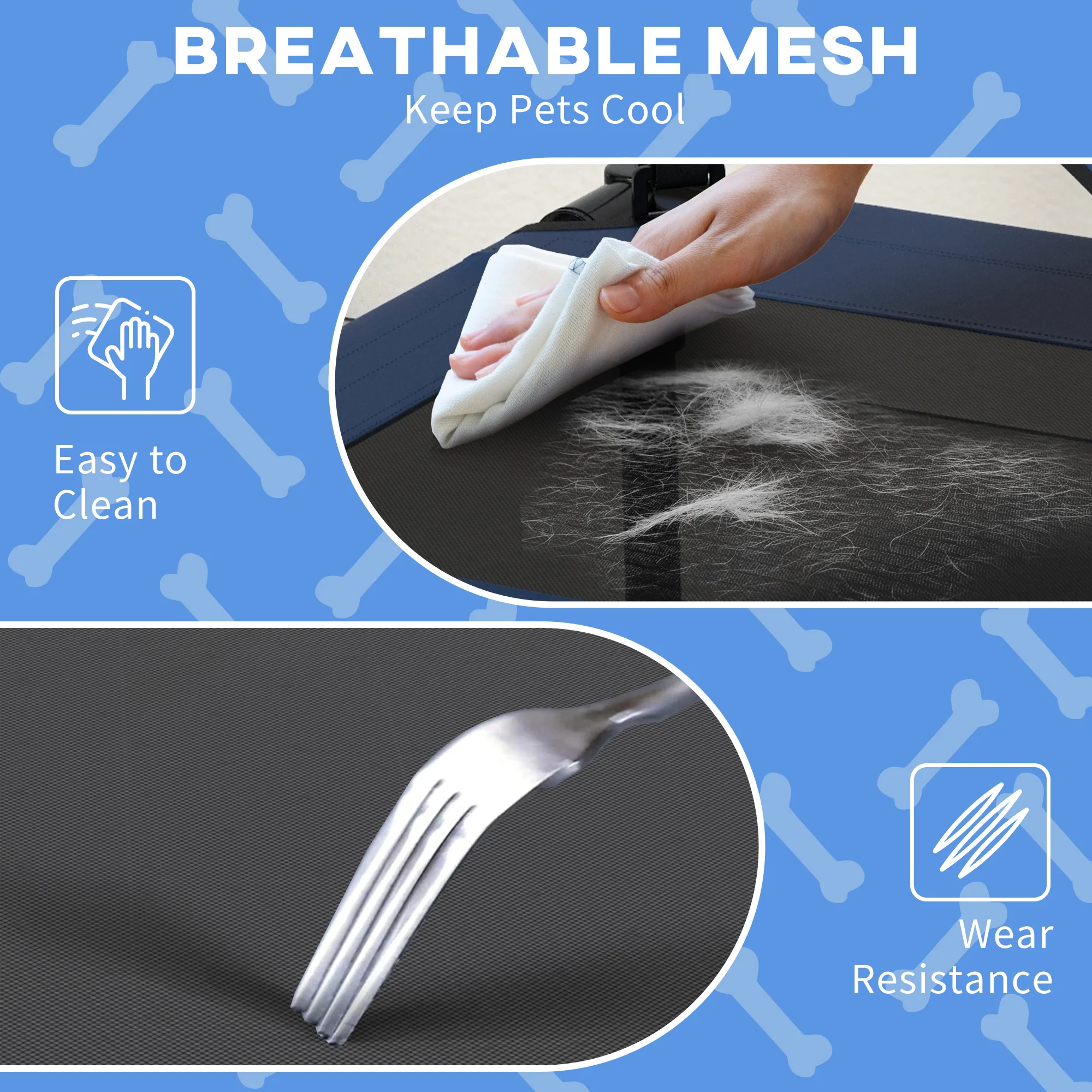 PawHut Cooling Raised Dog Bed w/ Breathable Mesh, for S, M Dogs - Dark Blue - Image 6