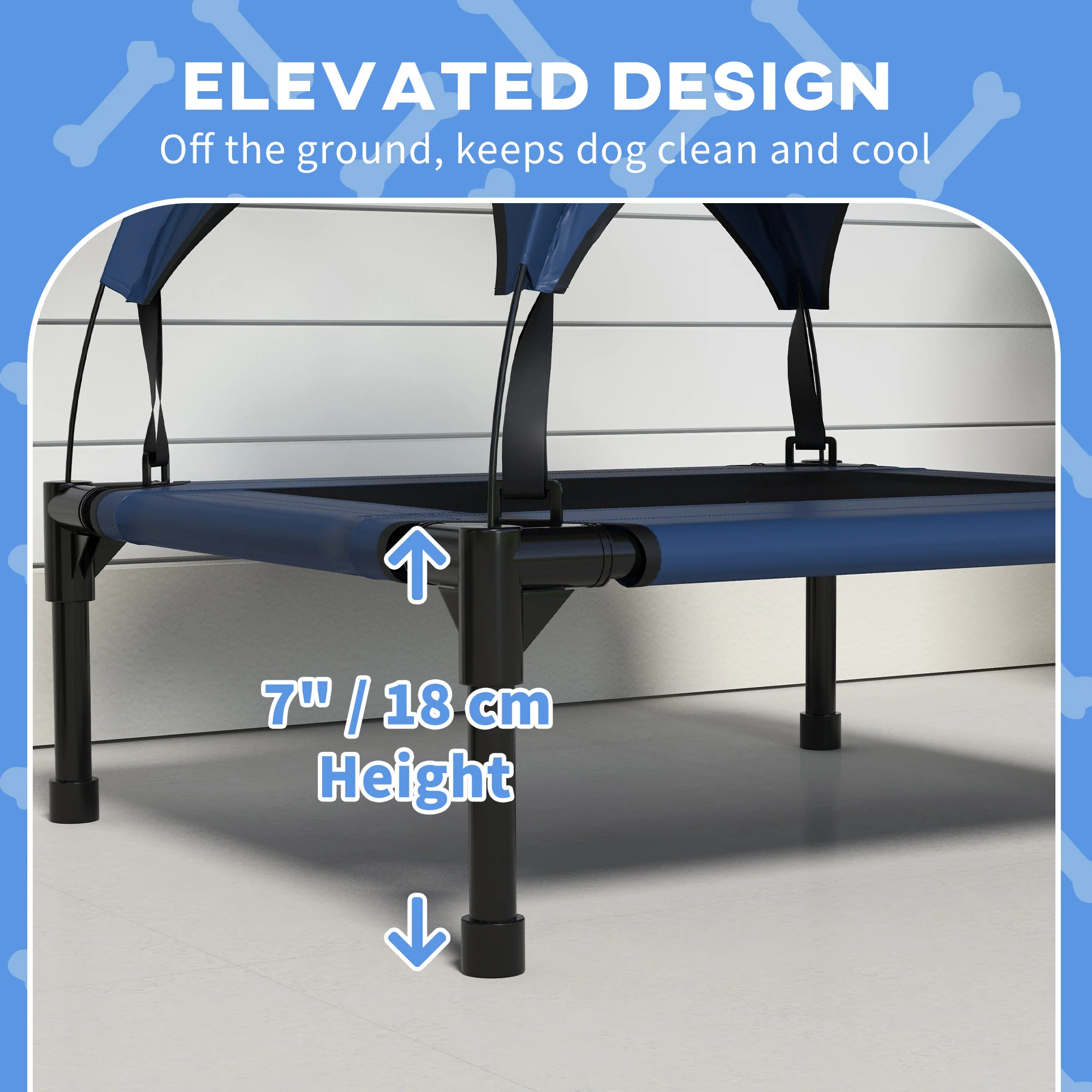 PawHut Cooling Raised Dog Bed w/ Breathable Mesh, for S, M Dogs - Dark Blue - Image 7