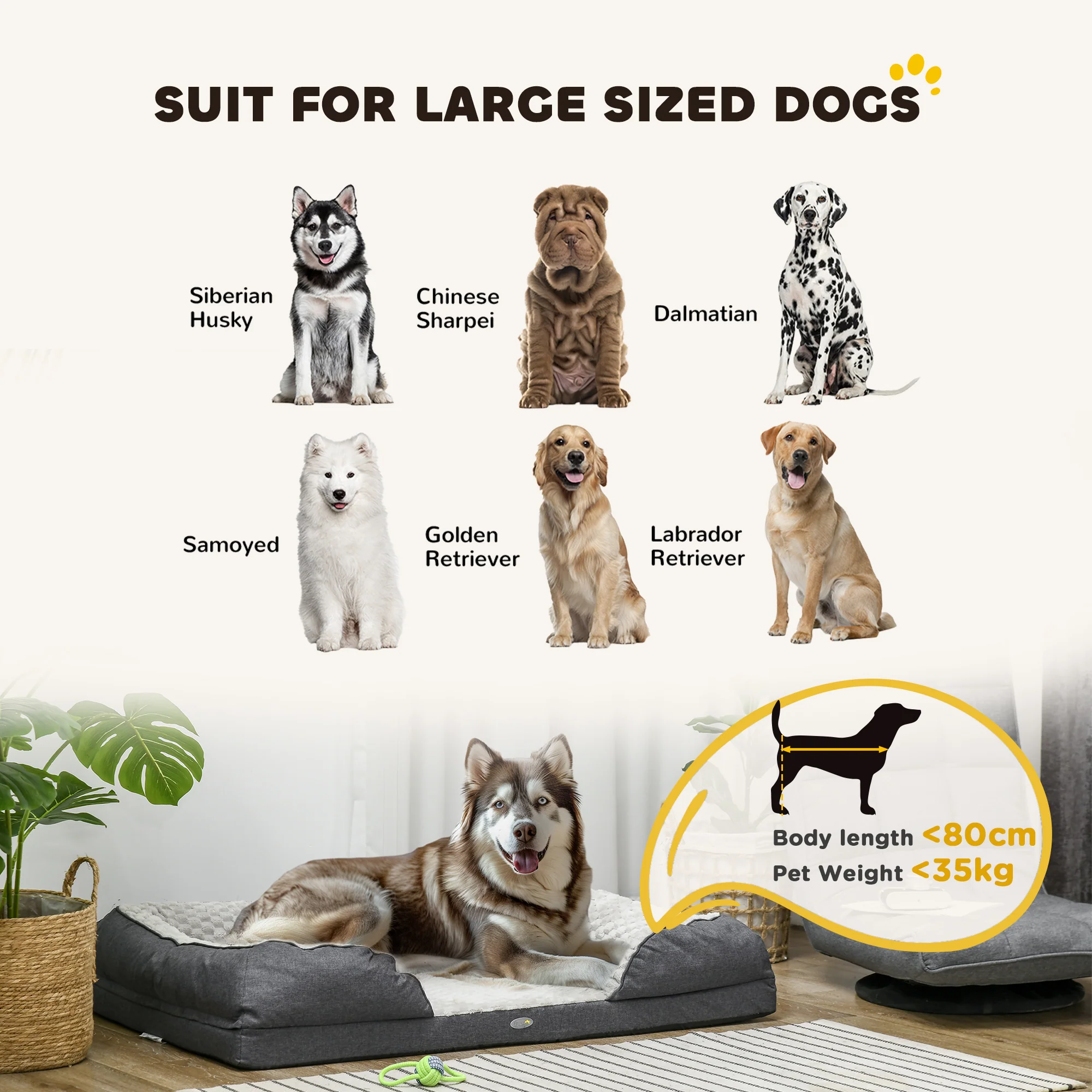 PawHut Dog Bed Calming Pet Bed Dog Mattress For Large Dogs - Charcoal Grey/Brown - Image 3