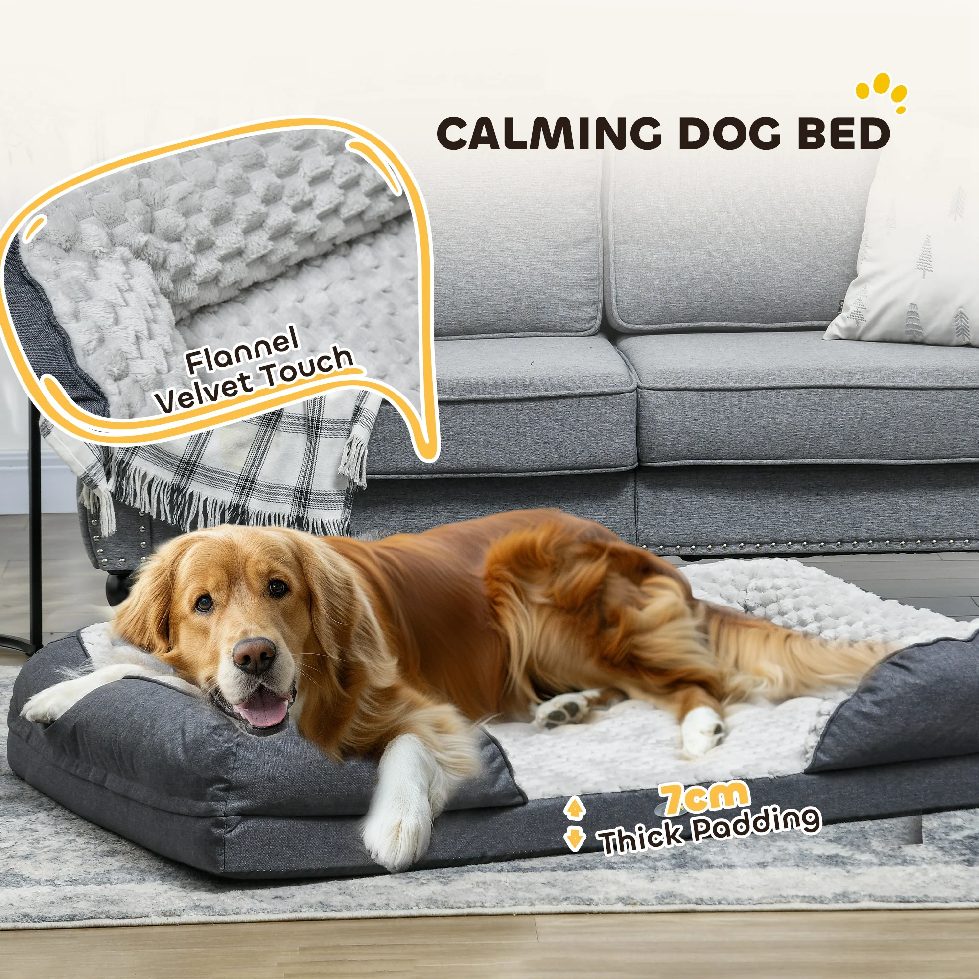 PawHut Dog Bed Calming Pet Bed Dog Mattress For Large Dogs - Charcoal Grey/Brown - Image 6