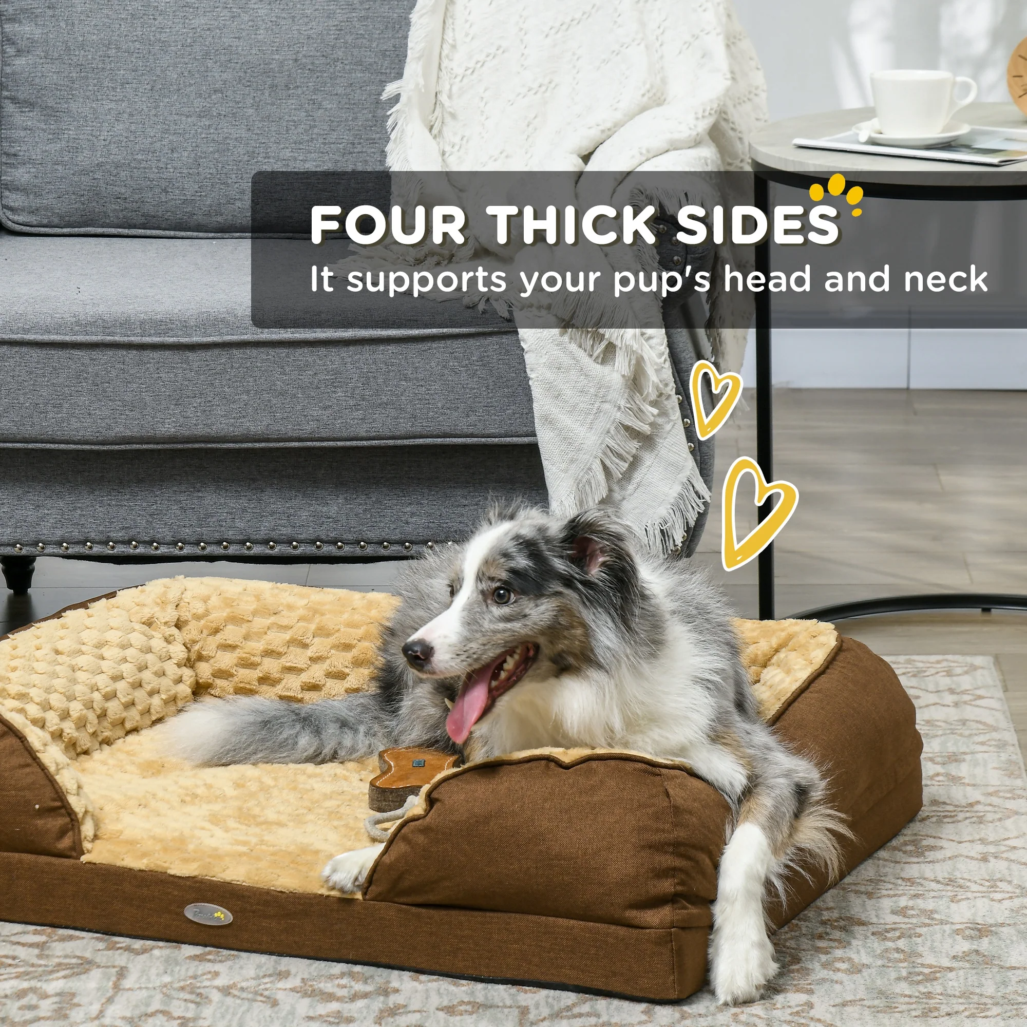 PawHut Dog Bed Calming Pet Bed Dog Mattress For Medium Dogs - Charcoal Grey/Brown - Image 13