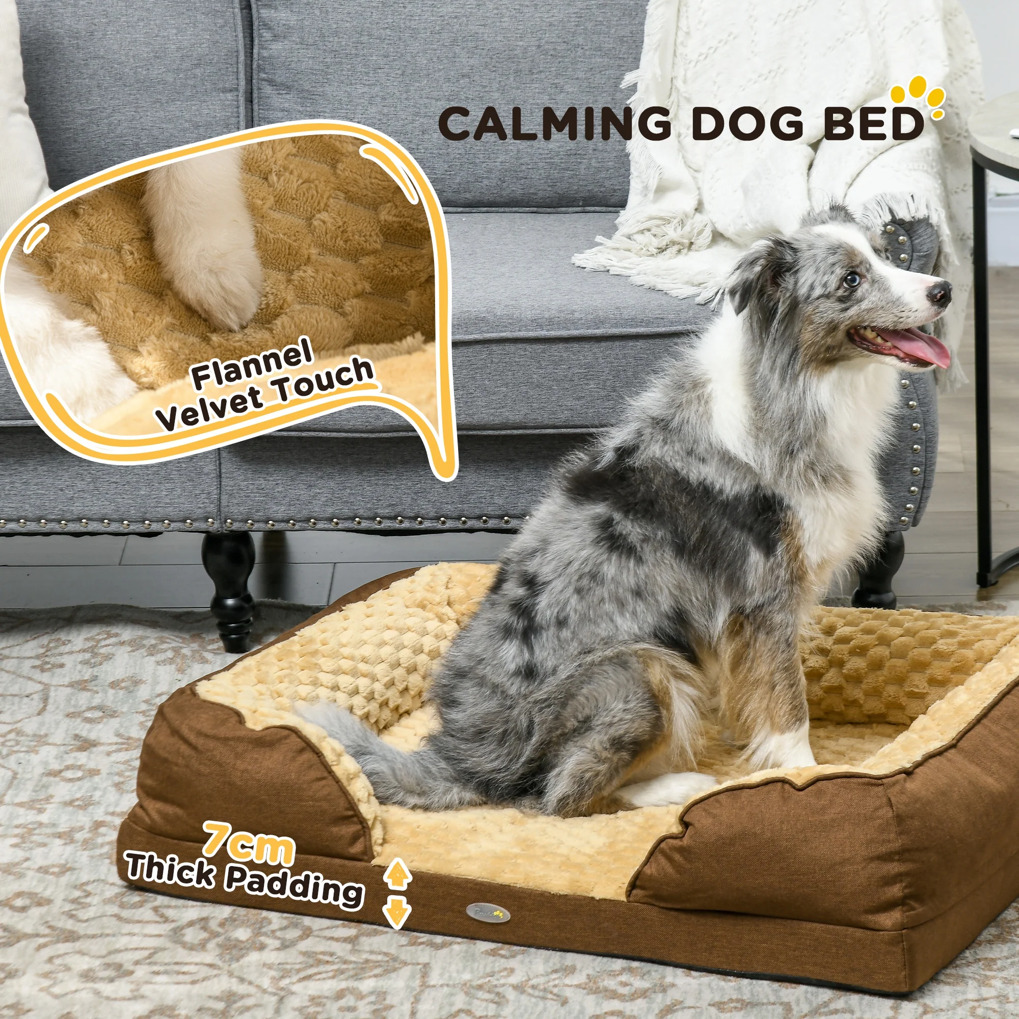 PawHut Dog Bed Calming Pet Bed Dog Mattress For Medium Dogs - Charcoal Grey/Brown - Image 16