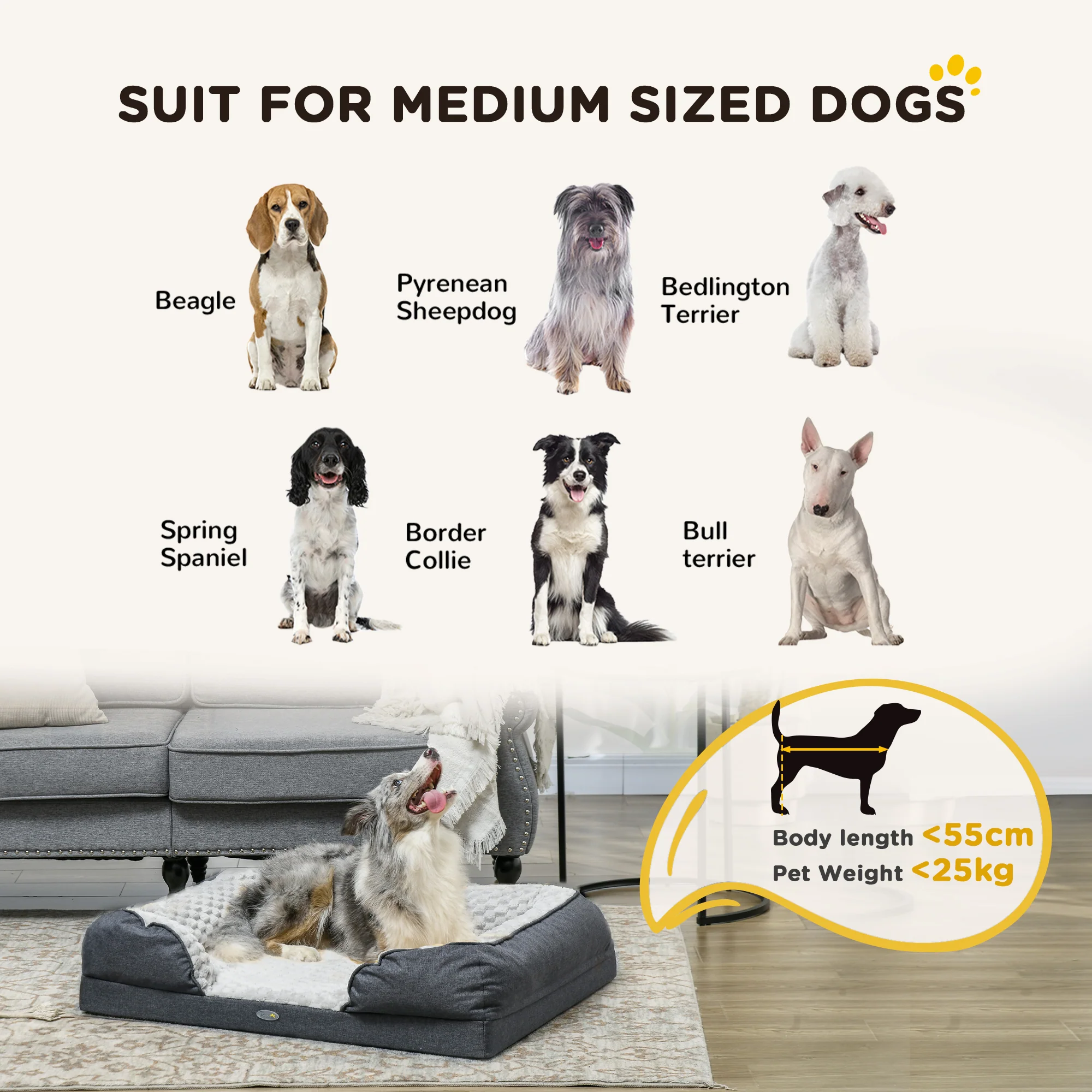 PawHut Dog Bed Calming Pet Bed Dog Mattress For Medium Dogs - Charcoal Grey/Brown - Image 3
