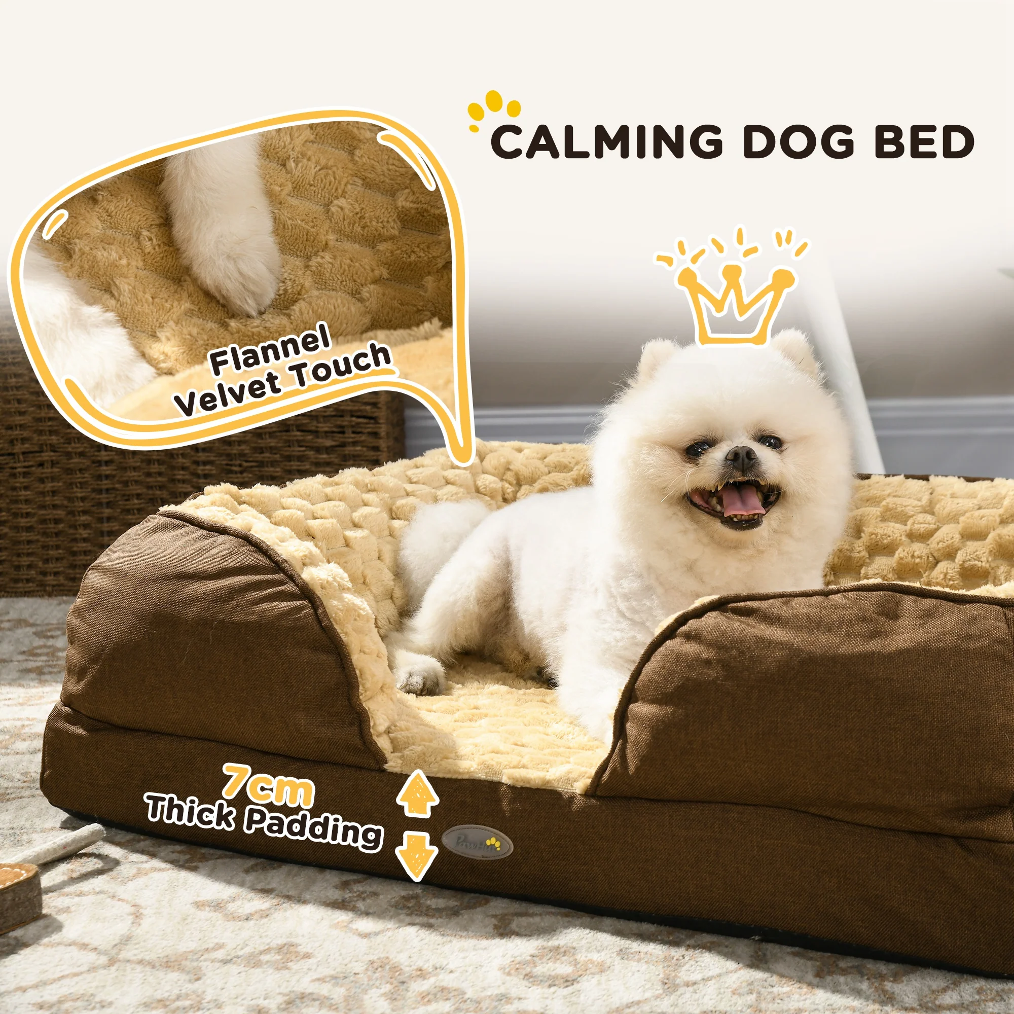 PawHut Dog Bed Calming Pet Bed Dog Mattress For Small Dogs - Charcoal Grey/Brown - Image 15