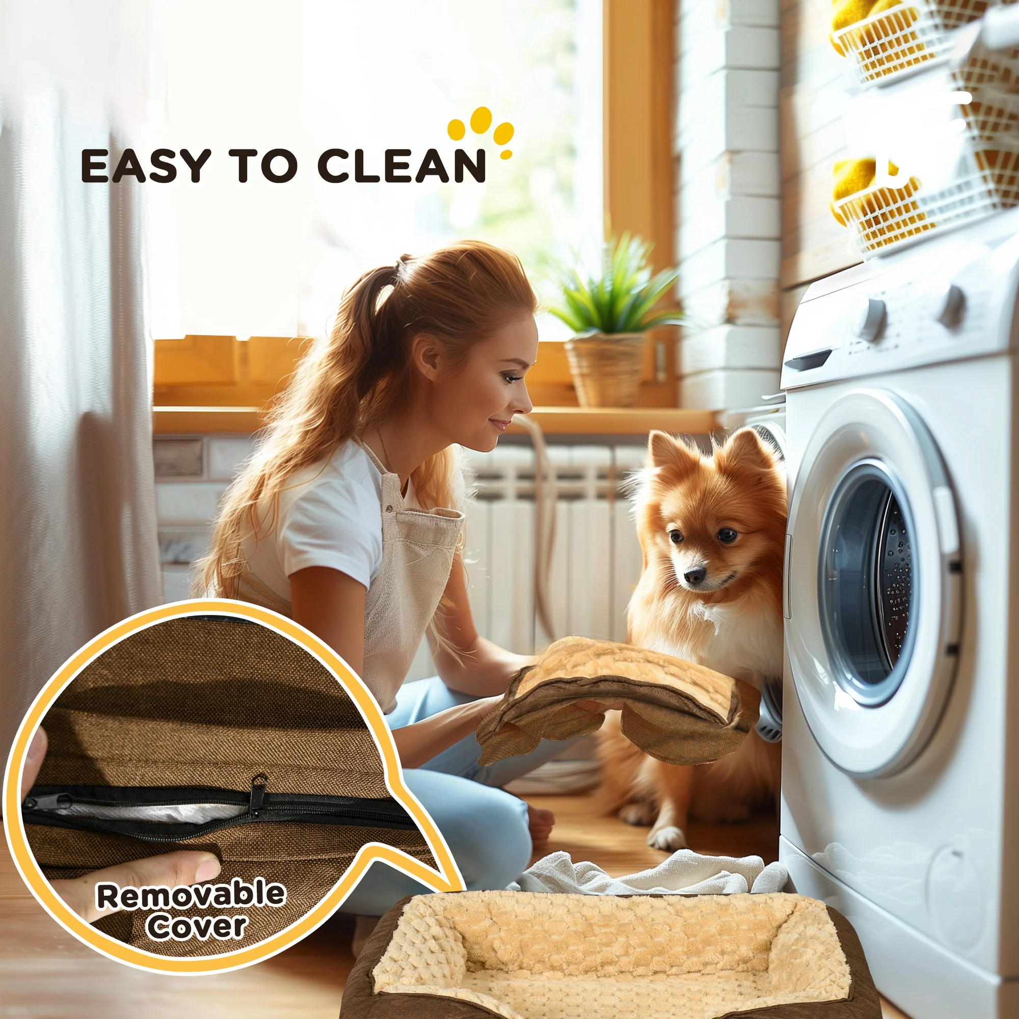 PawHut Dog Bed Calming Pet Bed Dog Mattress For Small Dogs - Charcoal Grey/Brown - Image 16