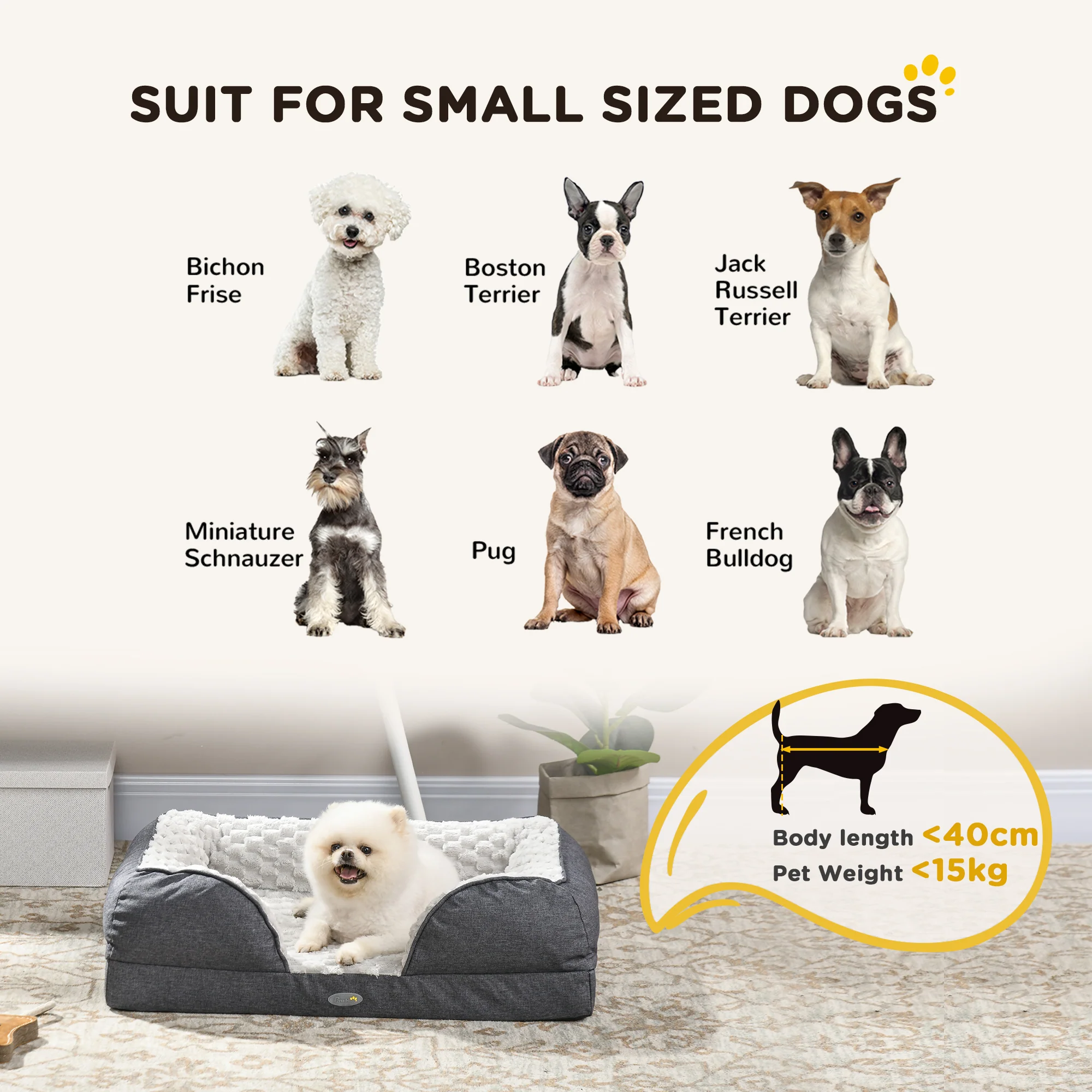 PawHut Dog Bed Calming Pet Bed Dog Mattress For Small Dogs - Charcoal Grey/Brown - Image 3