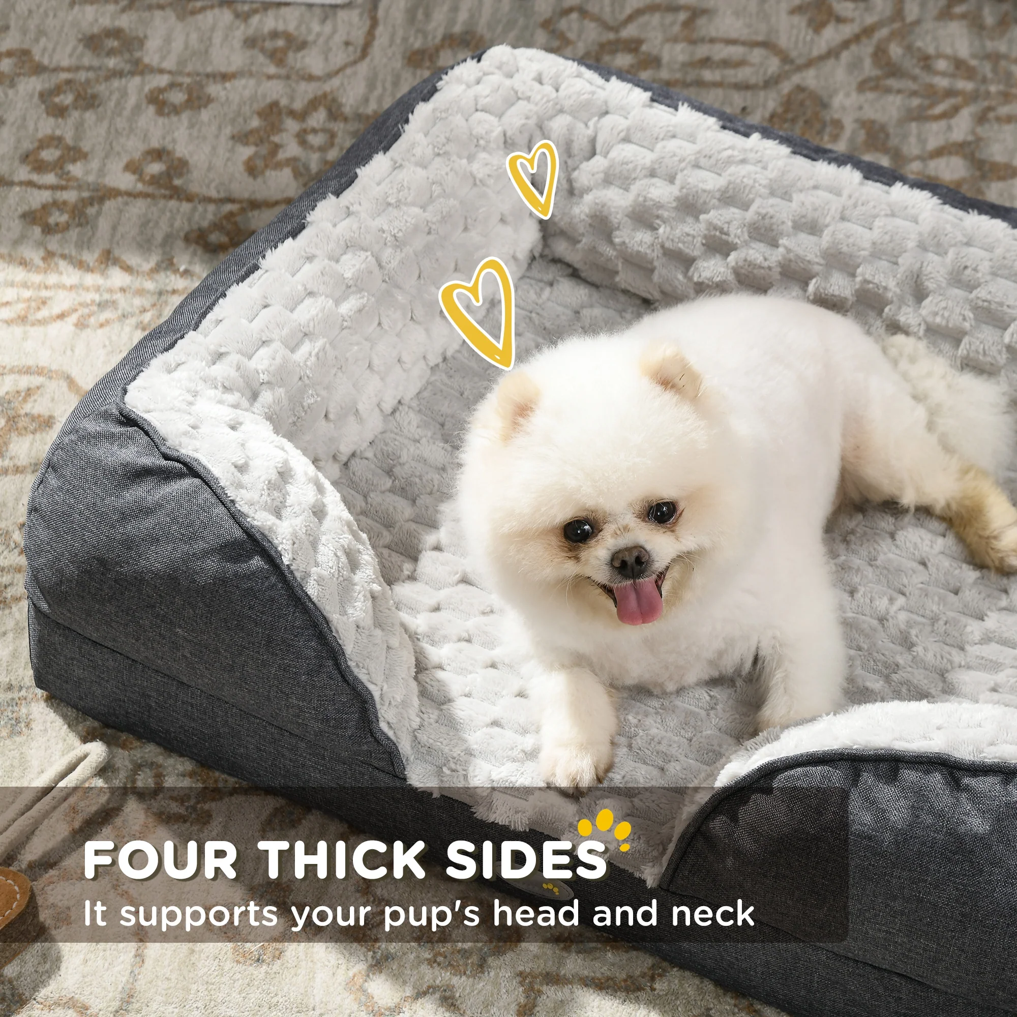 PawHut Dog Bed Calming Pet Bed Dog Mattress For Small Dogs - Charcoal Grey/Brown - Image 4