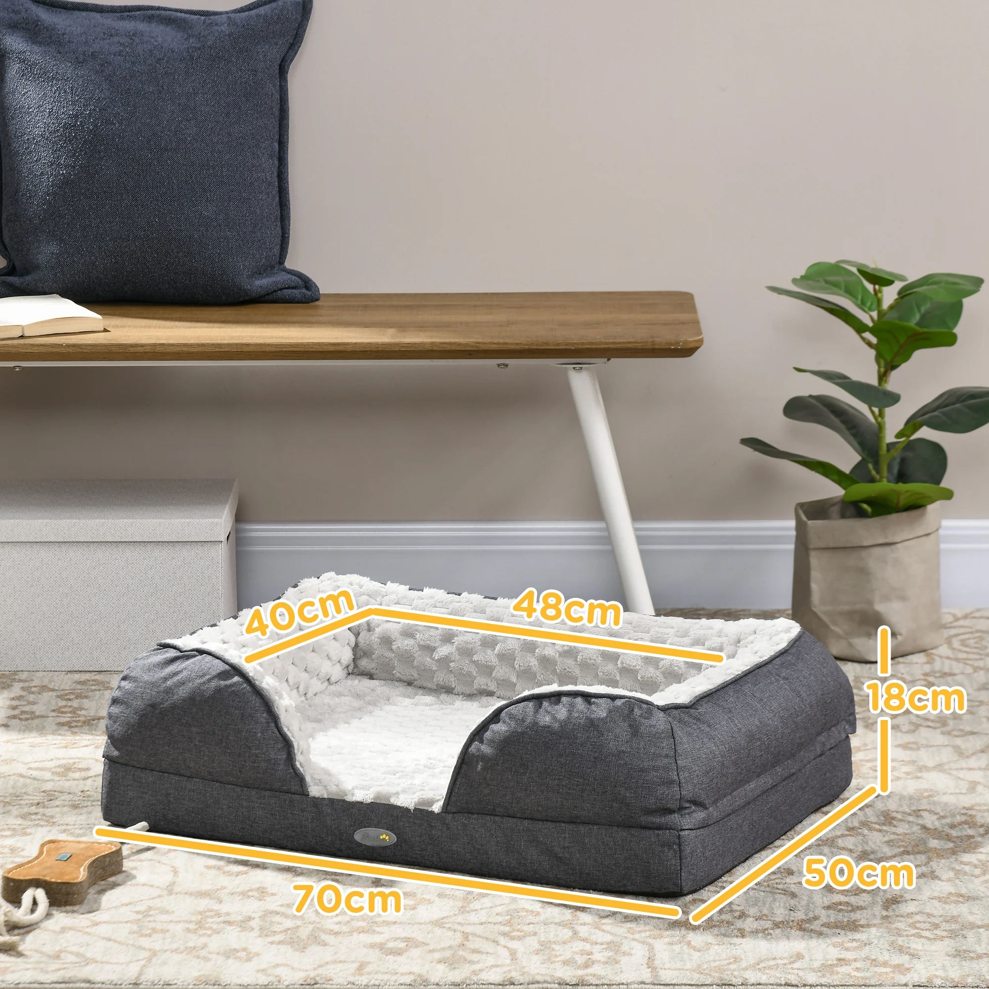 PawHut Dog Bed Calming Pet Bed Dog Mattress For Small Dogs - Charcoal Grey/Brown - Image 5