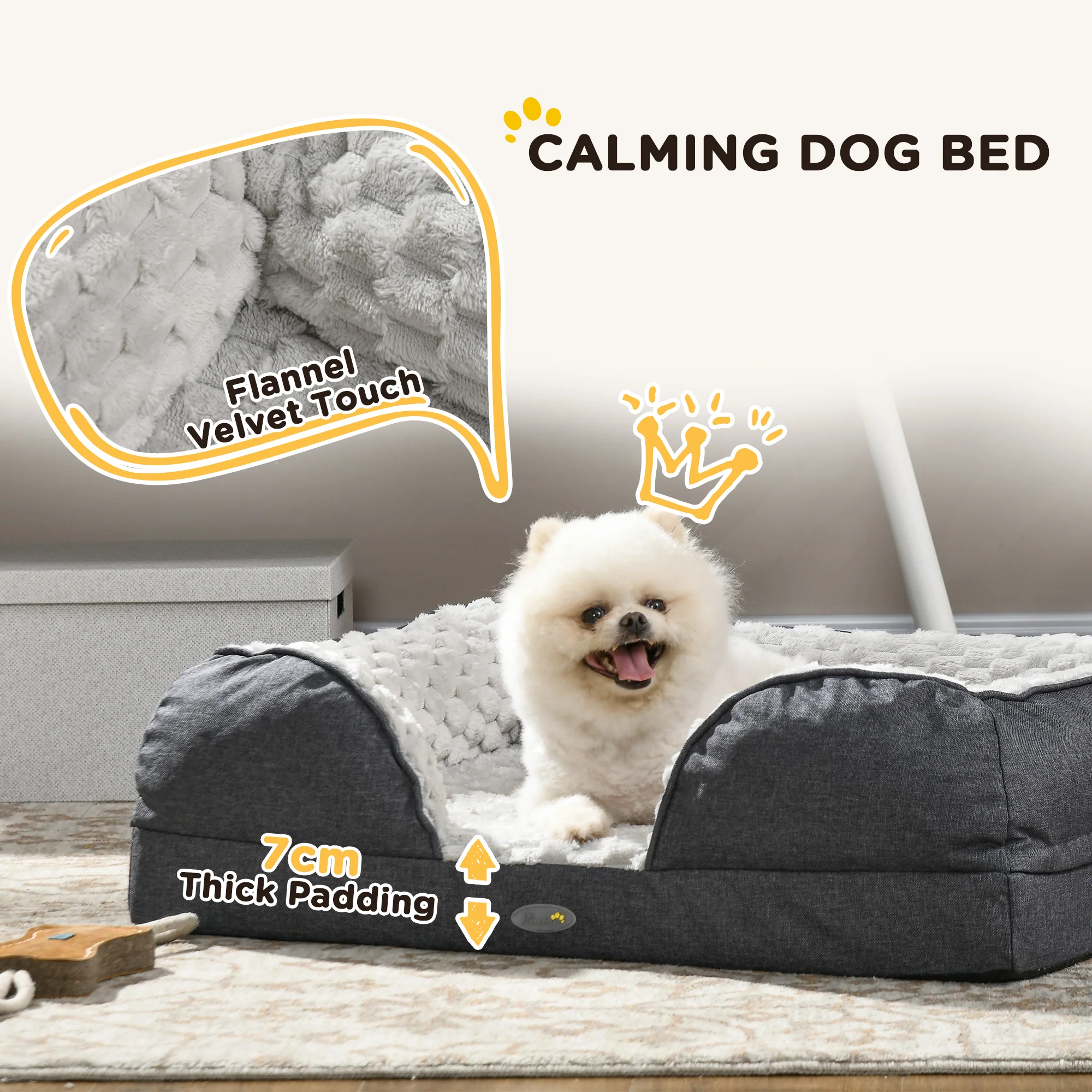 PawHut Dog Bed Calming Pet Bed Dog Mattress For Small Dogs - Charcoal Grey/Brown - Image 6