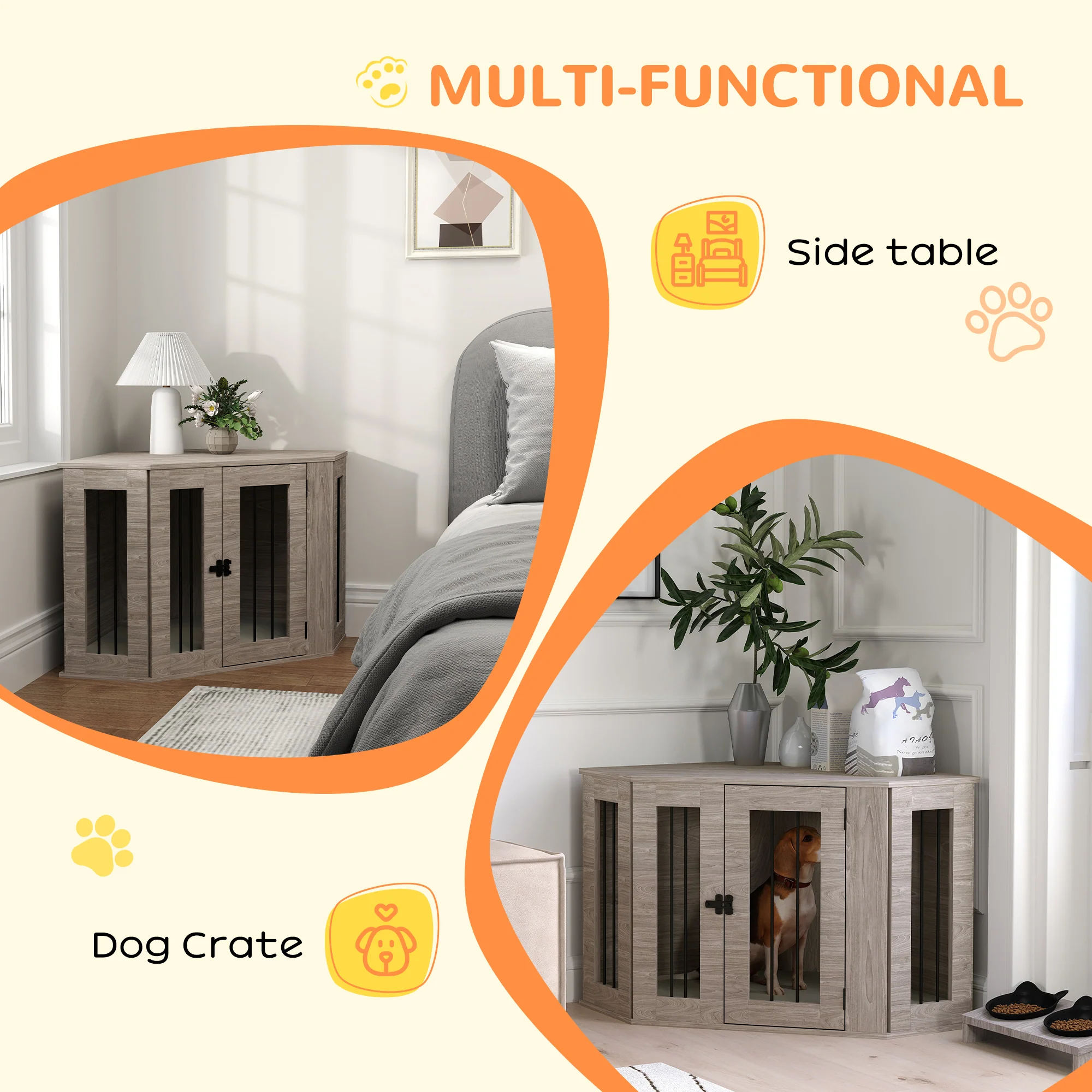PawHut Dog Crate Furniture w/ Cushion, Door - Walnut Brown - Image 12