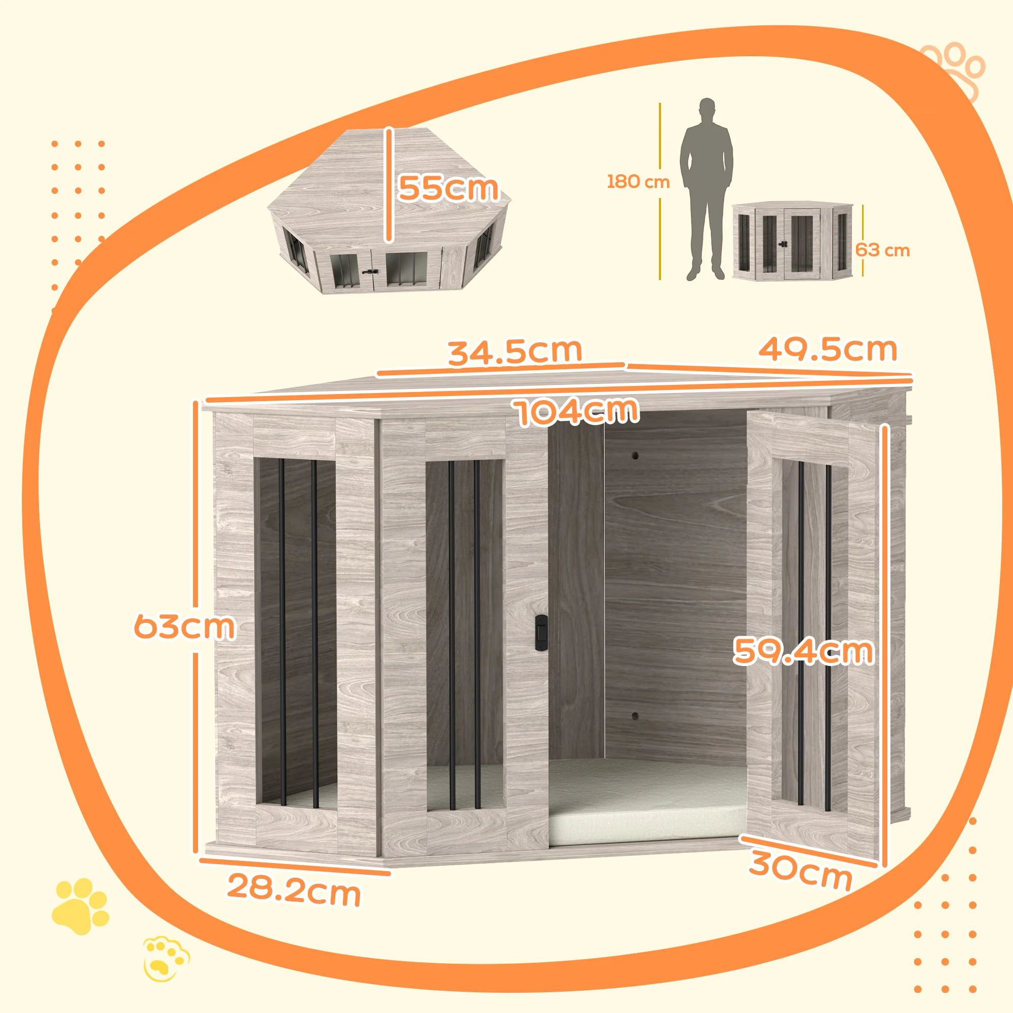 PawHut Dog Crate Furniture w/ Cushion, Door - Walnut Brown - Image 14