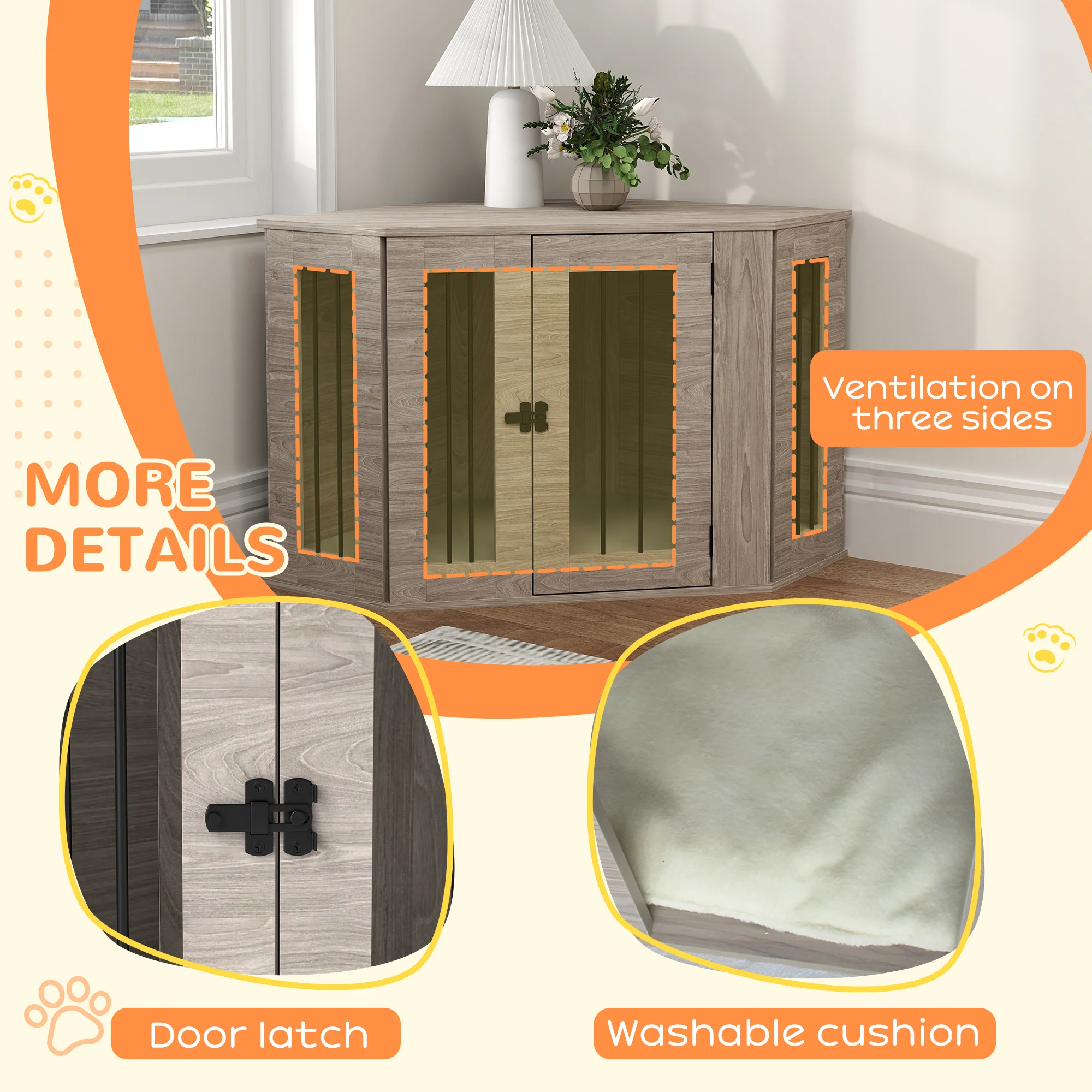 PawHut Dog Crate Furniture w/ Cushion, Door - Walnut Brown - Image 15