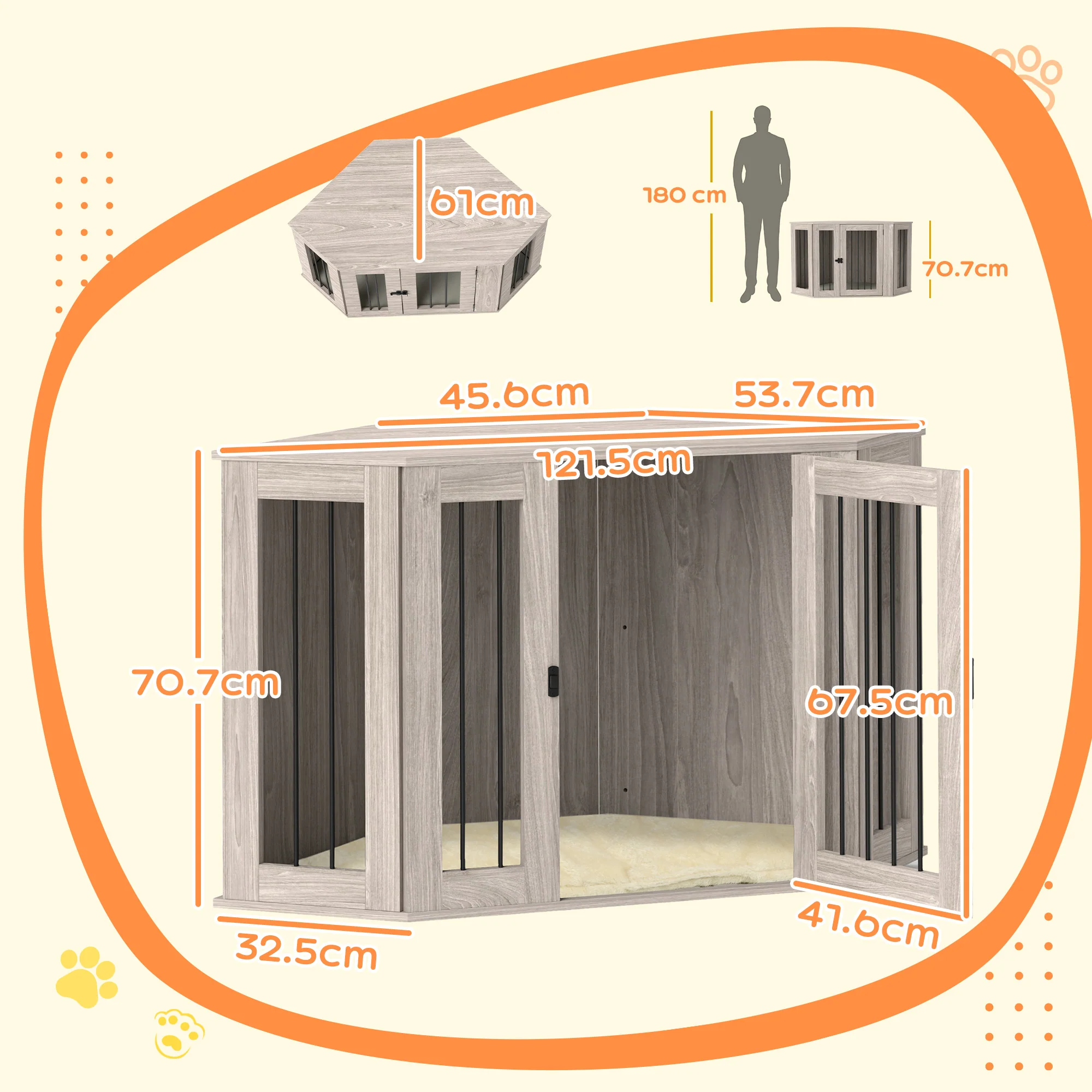 PawHut Dog Crate Furniture w/ Cushion, Door - Walnut Brown - Image 5