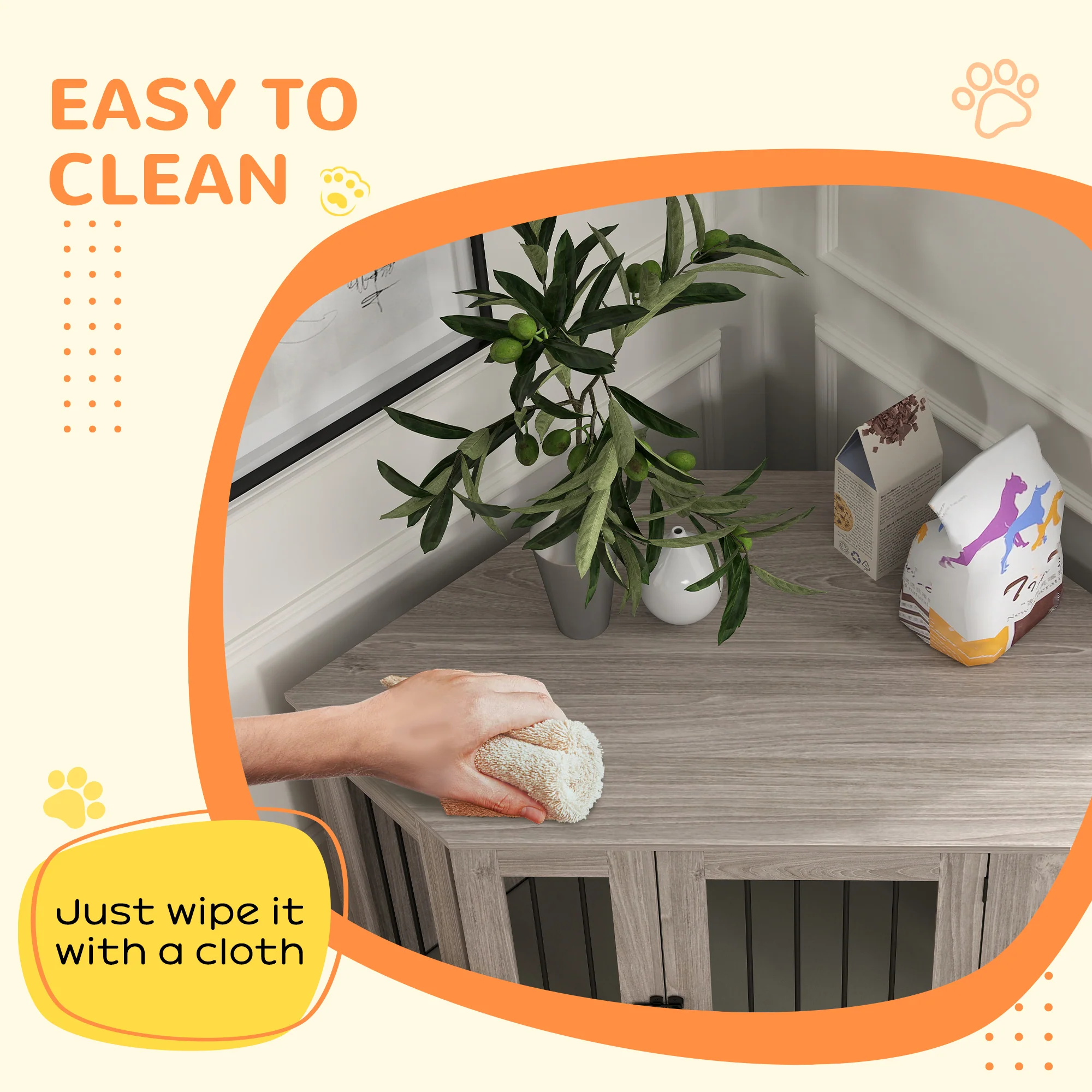 PawHut Dog Crate Furniture w/ Cushion, Door - Walnut Brown - Image 7