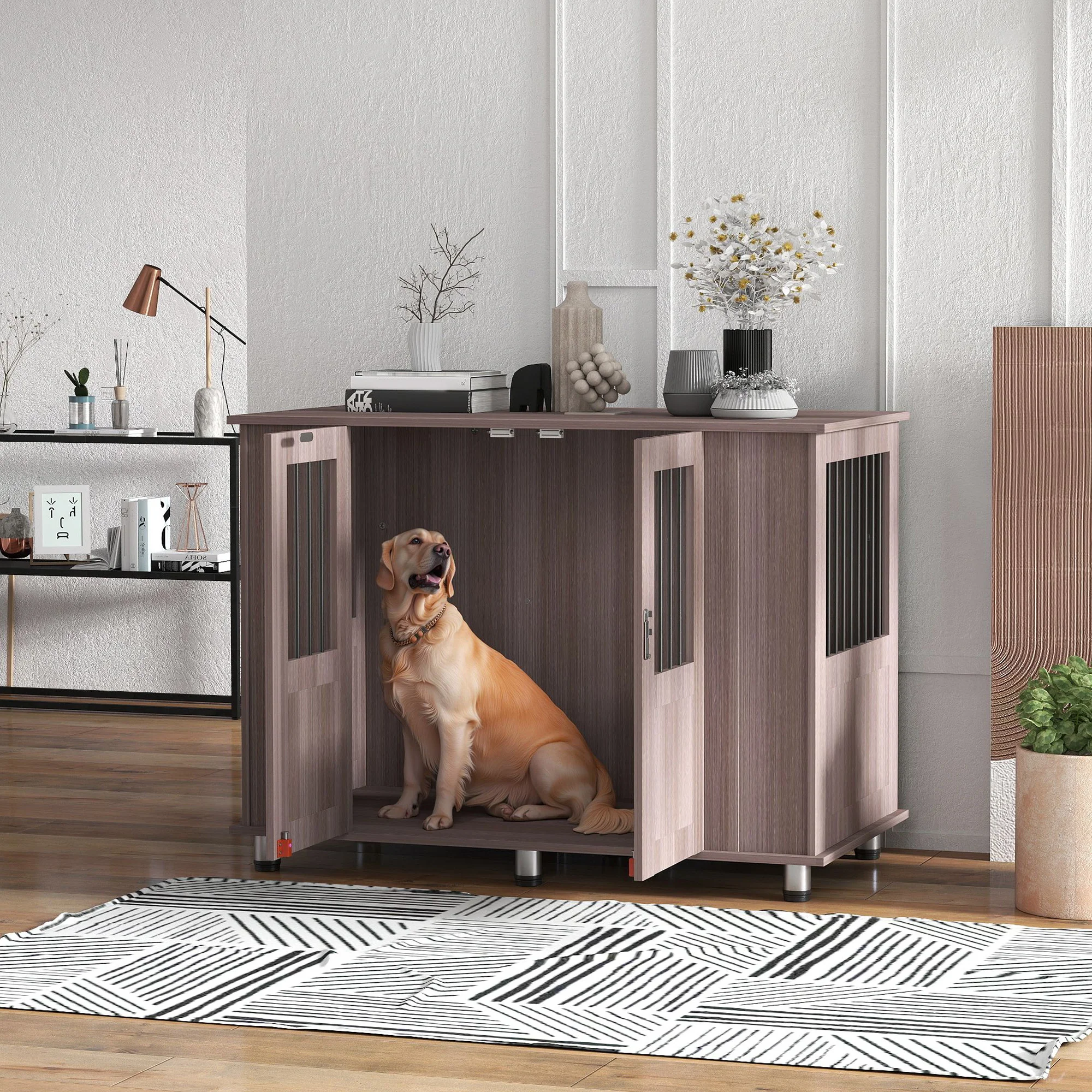 PawHut Dog Crate Kennel Cage, Indoor End Table, Purple - Image 11