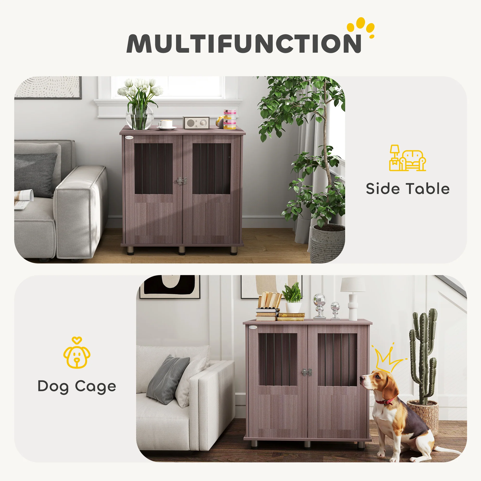 PawHut Dog Crate Kennel Cage, Indoor End Table, Purple - Image 3