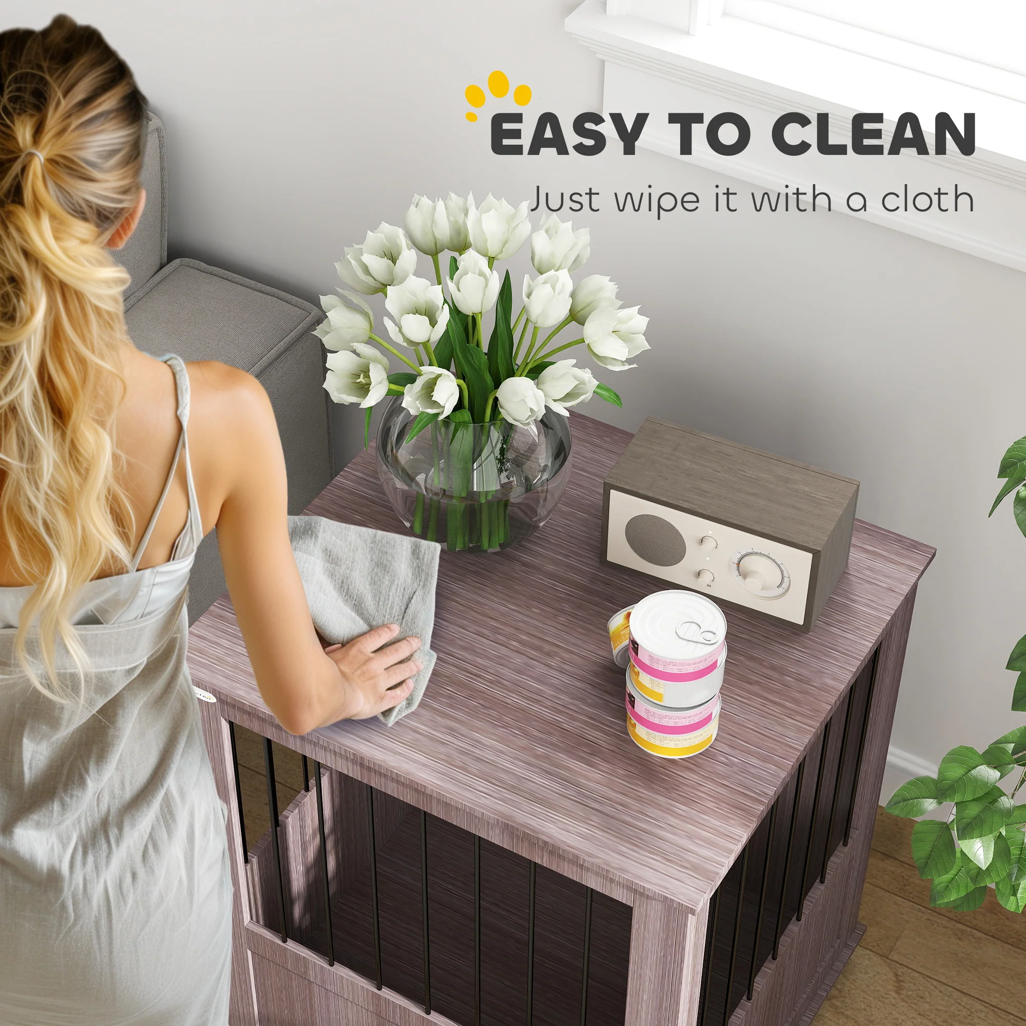 PawHut Dog Crate Kennel Cage, Indoor End Table, Purple - Image 35