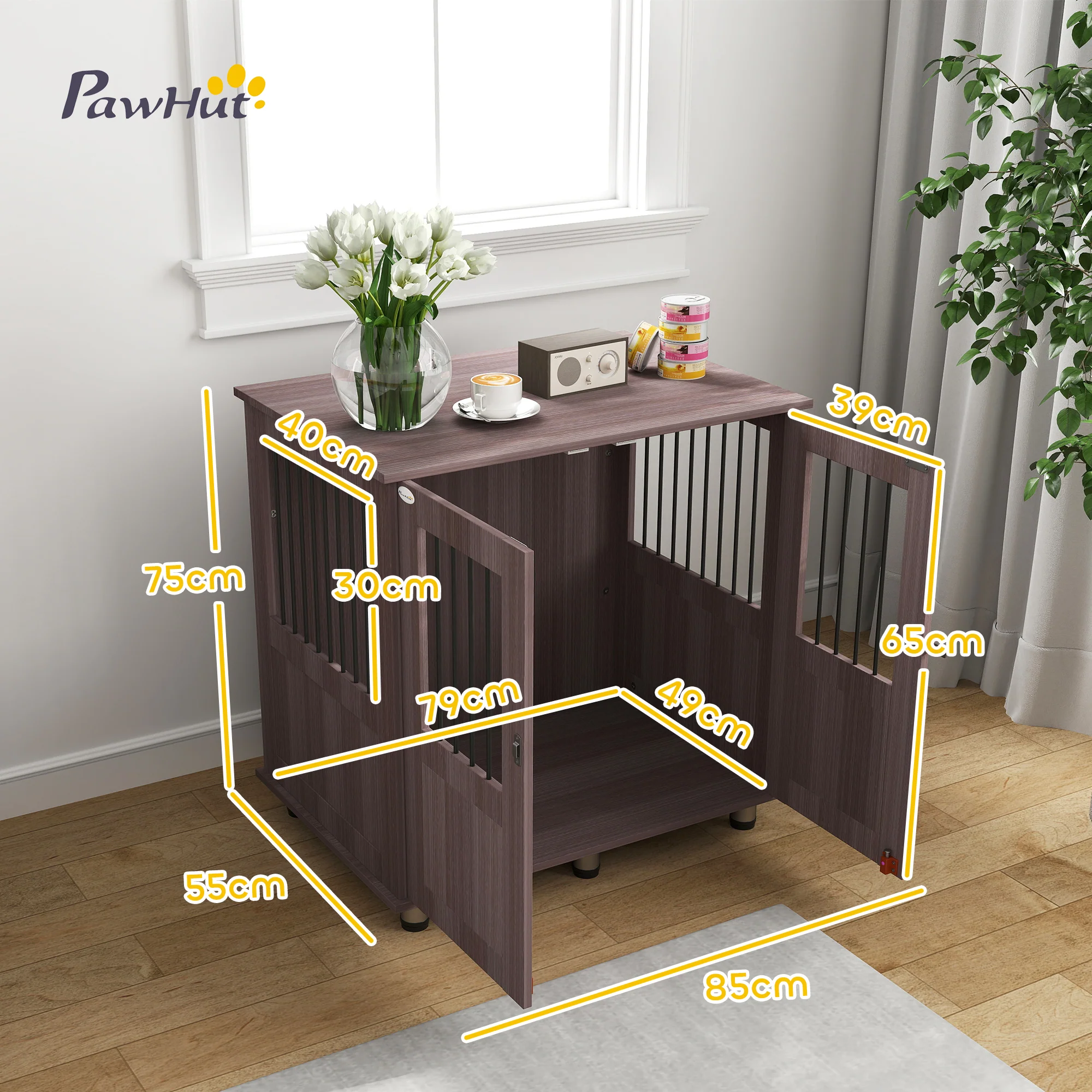 PawHut Dog Crate Kennel Cage, Indoor End Table, Purple - Image 5