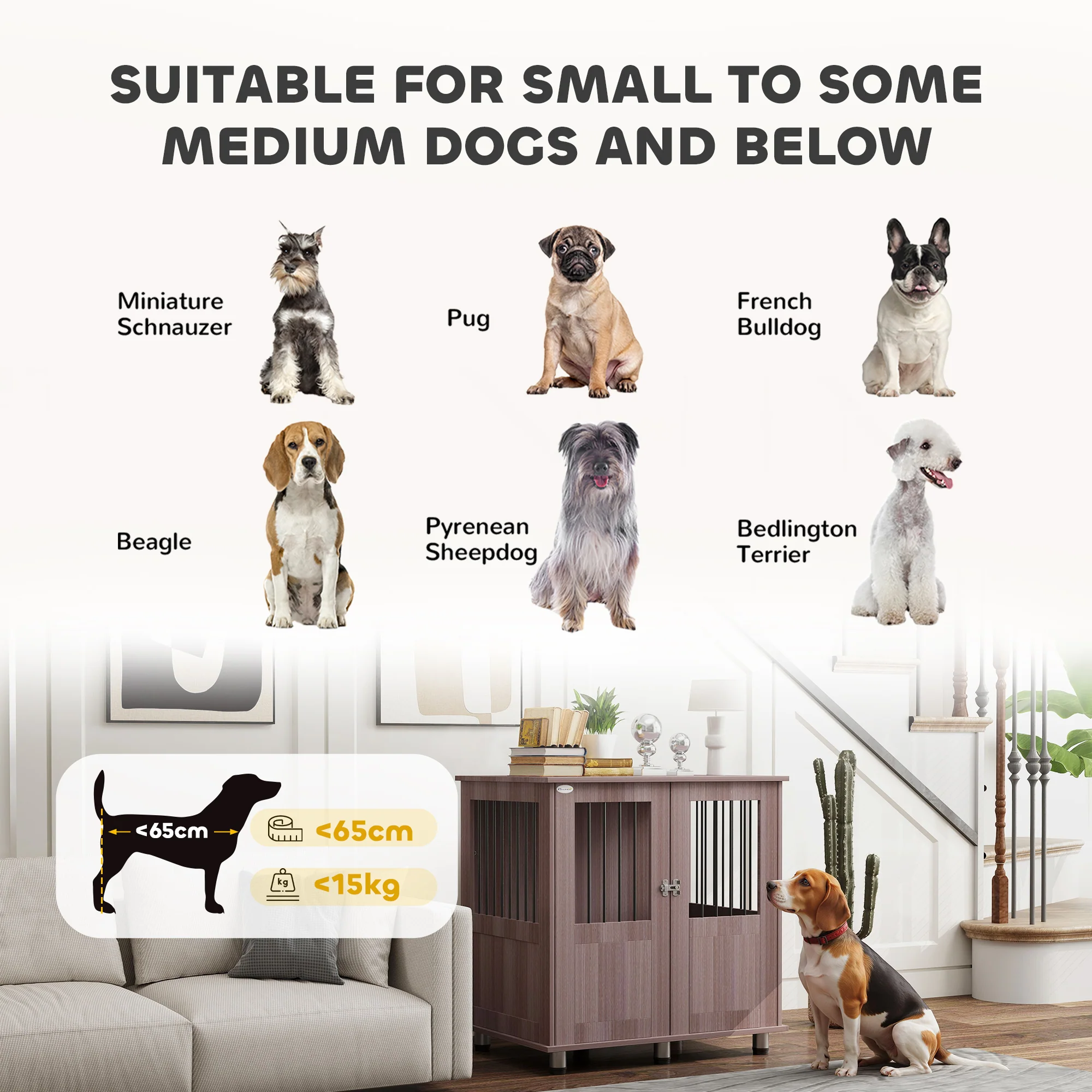 PawHut Dog Crate Kennel Cage, Indoor End Table, Purple - Image 6