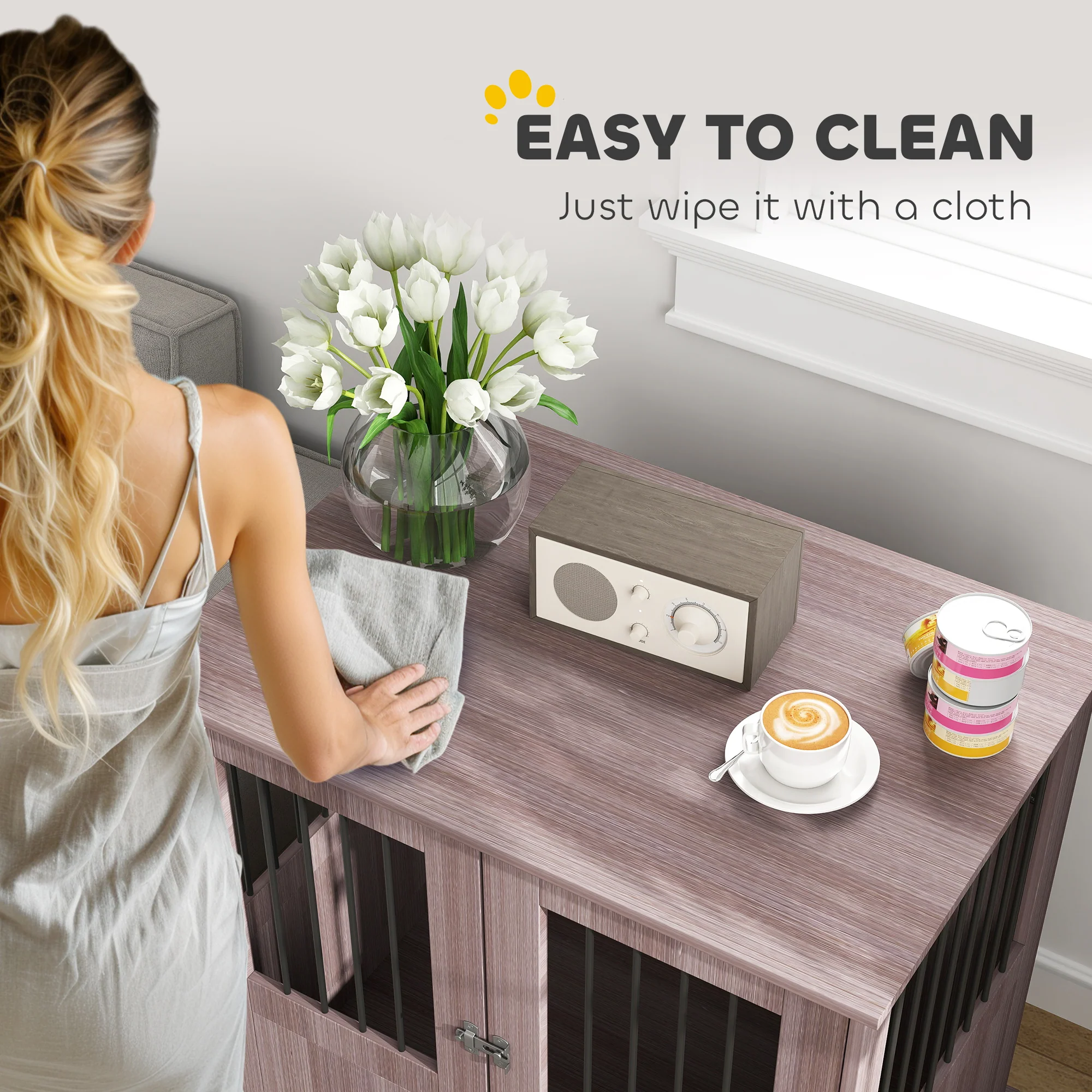 PawHut Dog Crate Kennel Cage, Indoor End Table, Purple - Image 8