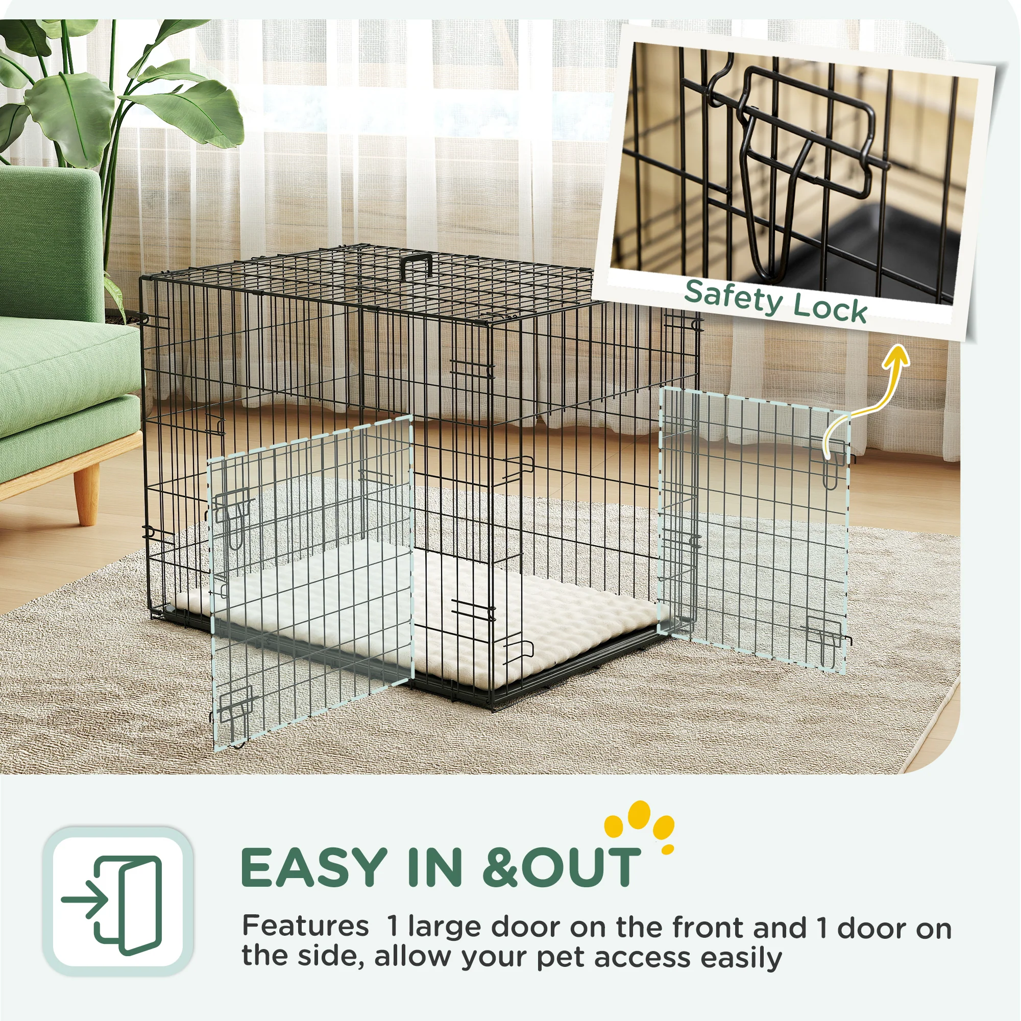 PawHut Dog Crate With 2 Doors, Tray, Soft Cushion - Image 13